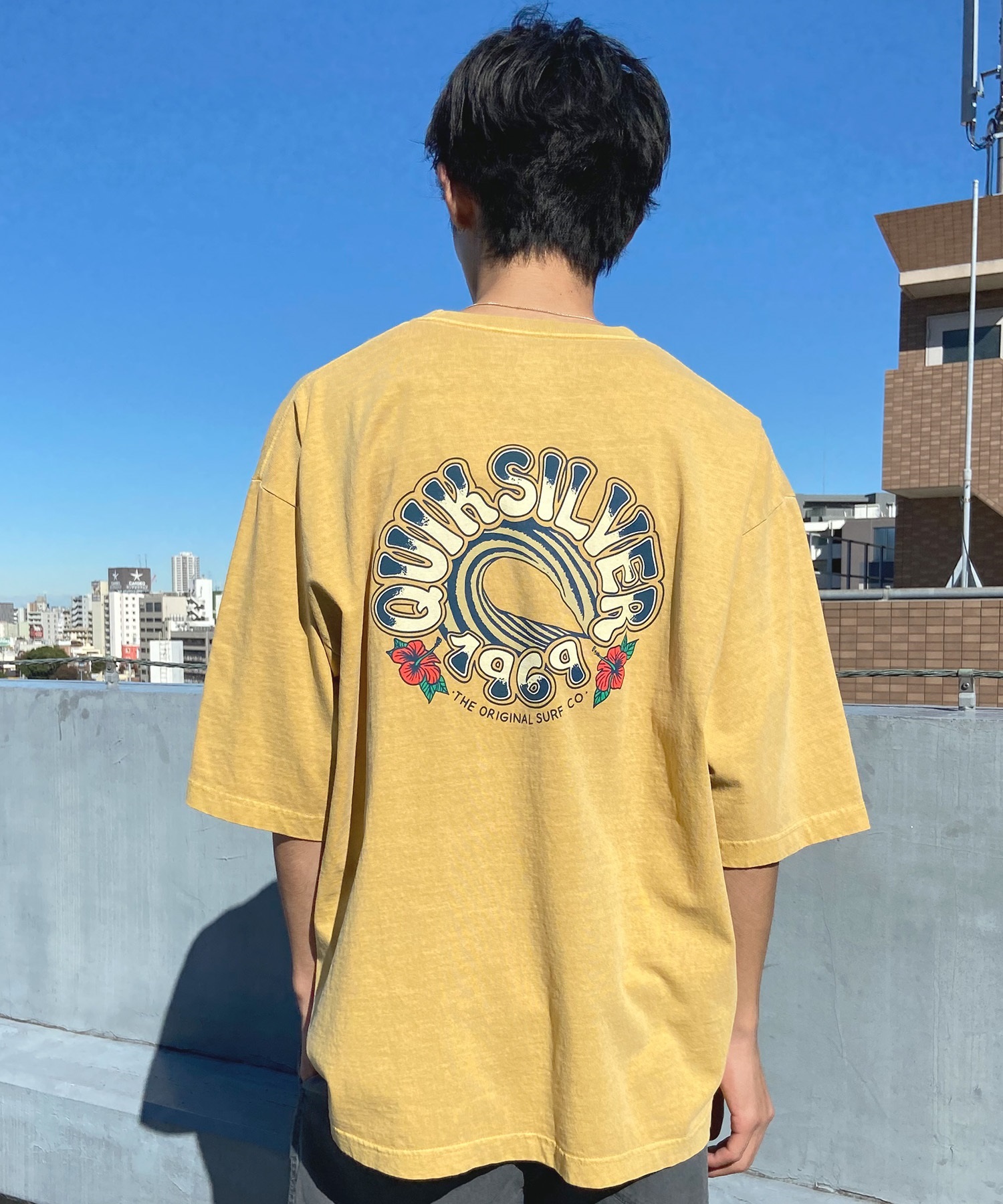 QUIKSILVER クイックシルバー メンズ Tシャツ 半袖 バックプリント クルーネック ルーズシルエット ピグメント加工 QST242005(NVY-M)