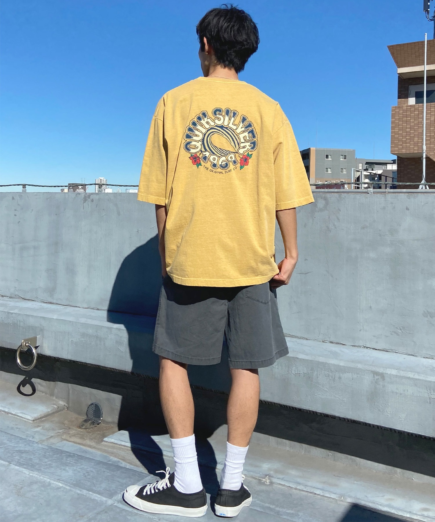 QUIKSILVER クイックシルバー メンズ Tシャツ 半袖 バックプリント クルーネック ルーズシルエット ピグメント加工 QST242005(WHT-M)