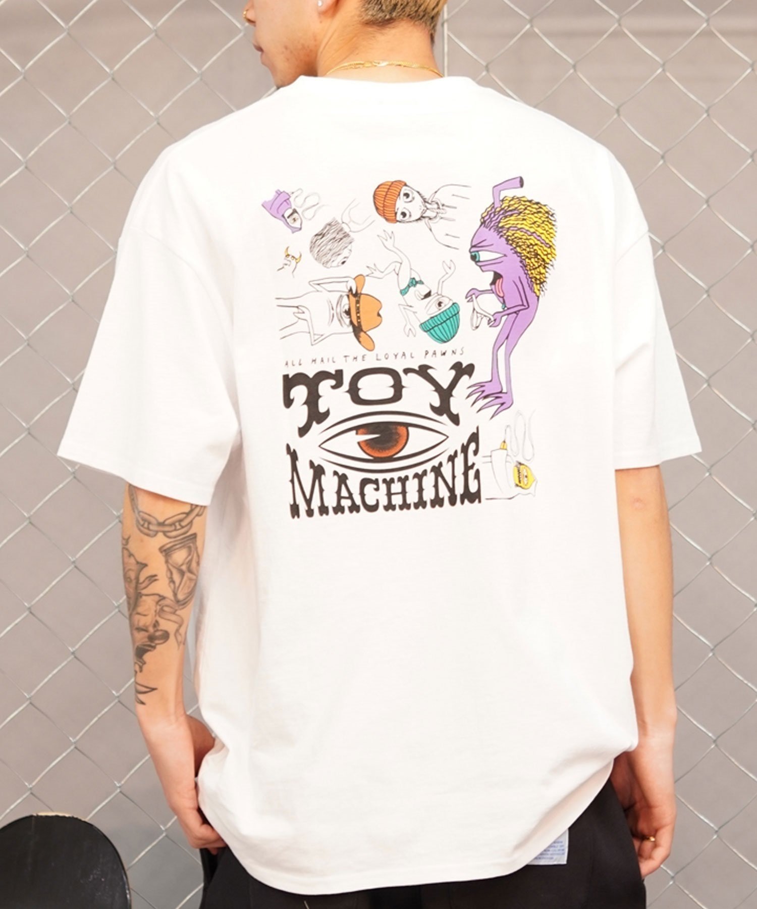 TOY MACHINE トイマシーン バックプリントTシャツ クルーネック半袖T メンズ MTMSEST5 ムラサキスポーツ限定(WHITE-M)