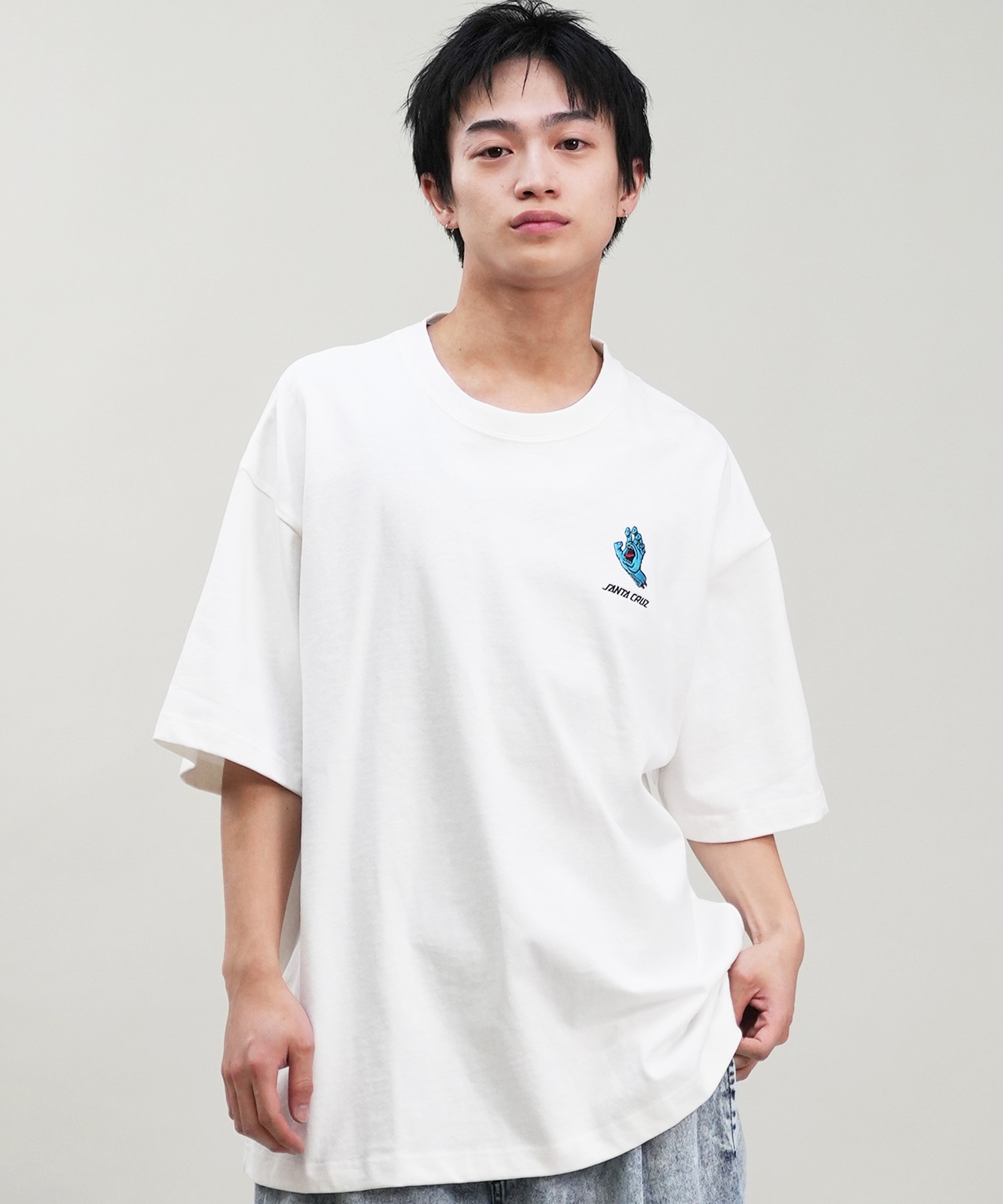 SANTACRUZ サンタクルーズ 半袖 Tシャツ メンズ ワンポイント ボックスシルエット 502242403 ムラサキスポーツ限定(WH/BL-M)