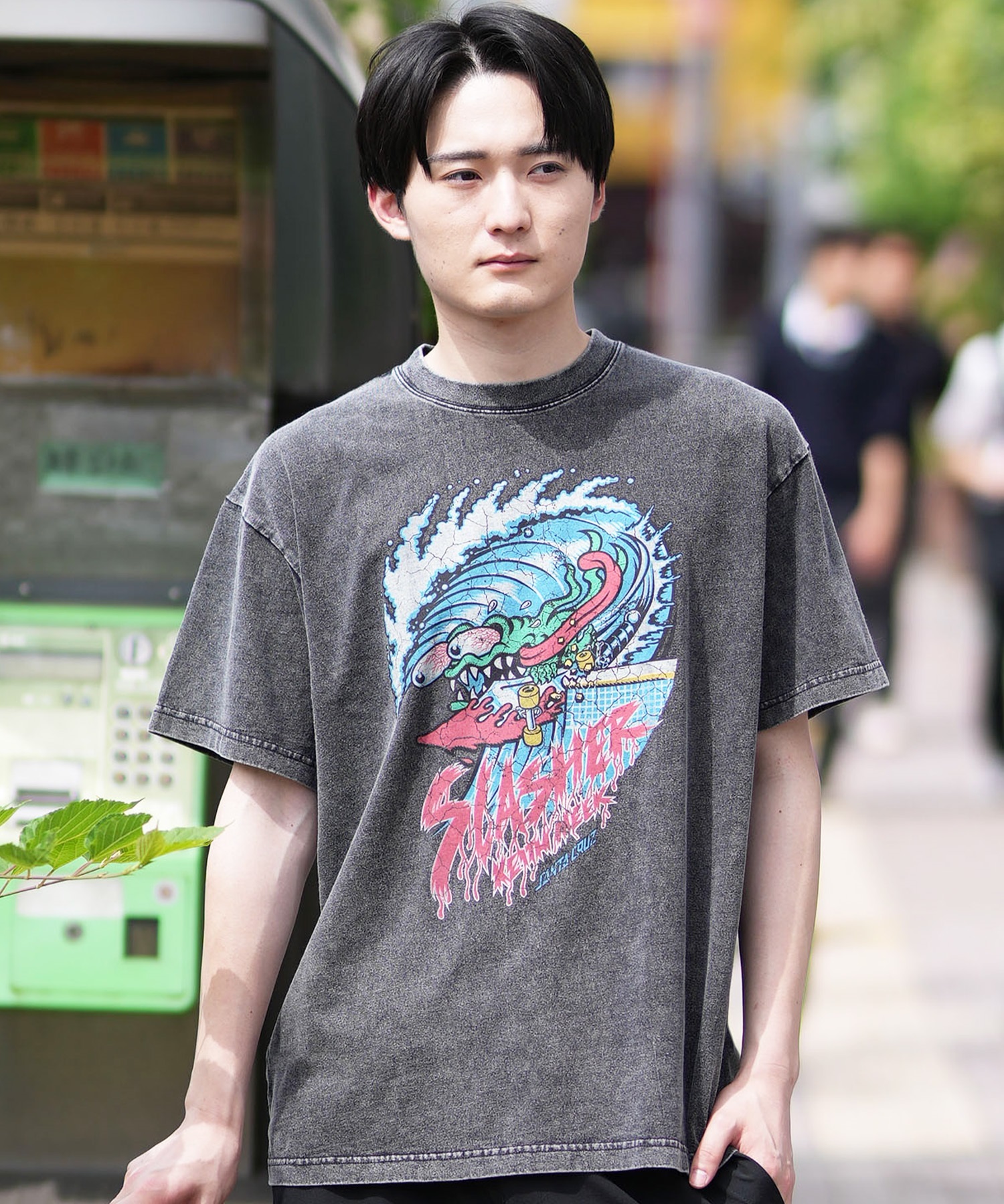 SANTACRUZ サンタクルーズ 半袖 Tシャツ メンズ フロントプリント ピグメント Pigment Bleach S S Tee 502242405 ムラサキスポーツ限定(SHARK-M)