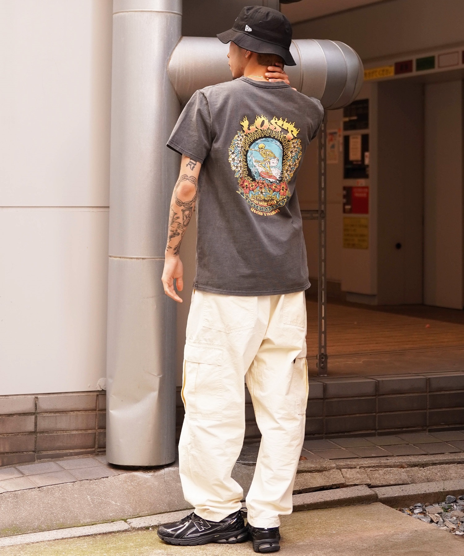 【ムラサキスポーツ限定】 LOST ロスト メンズ Tシャツ 半袖 バックプリント NIGHT MARE L24SS-E(BLK-M)