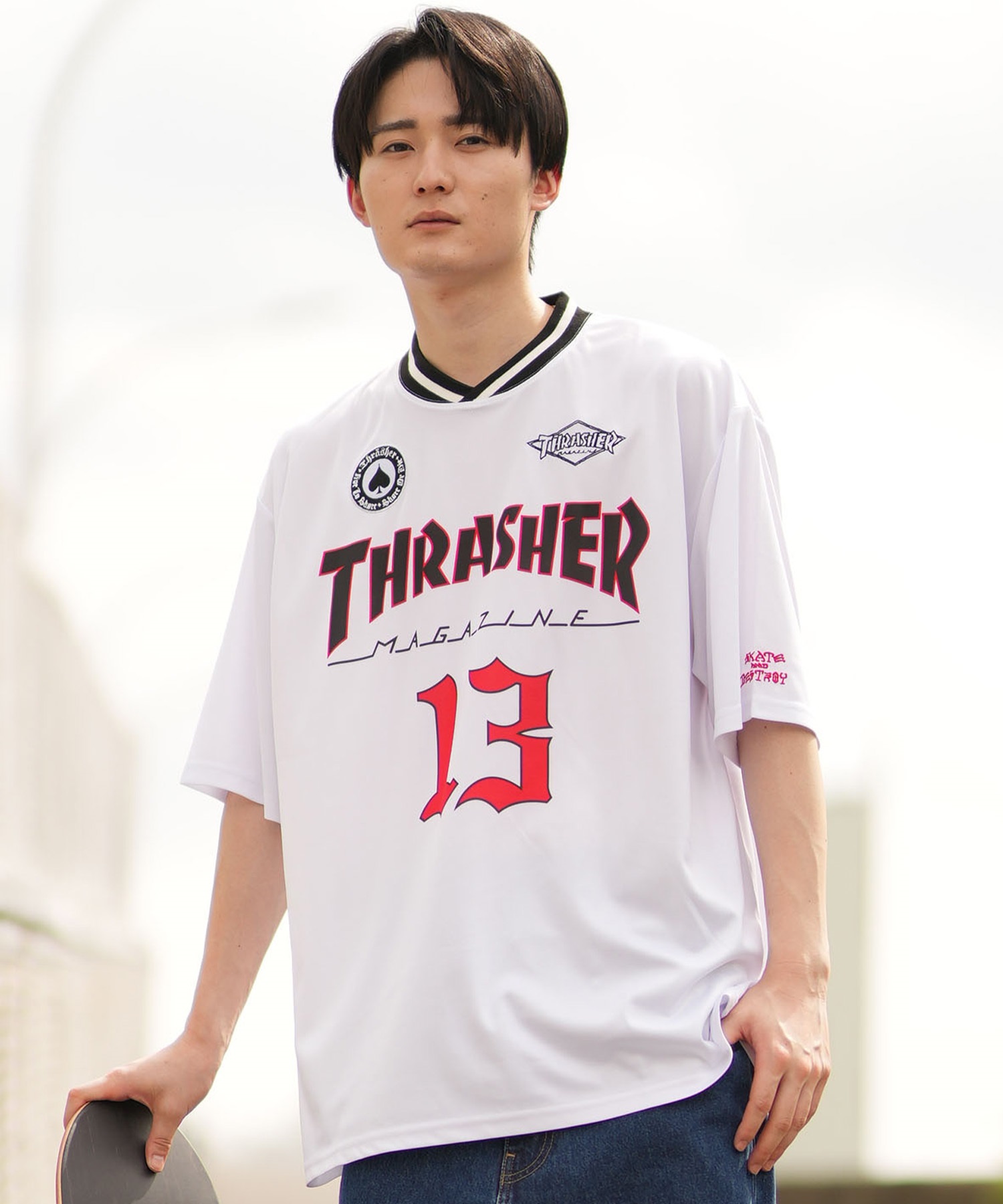 THRASHER スラッシャー メンズ 半袖 Tシャツ ゲームシャツ メッシュ オーバーサイズ ムラサキスポーツ限定(WHT-M)