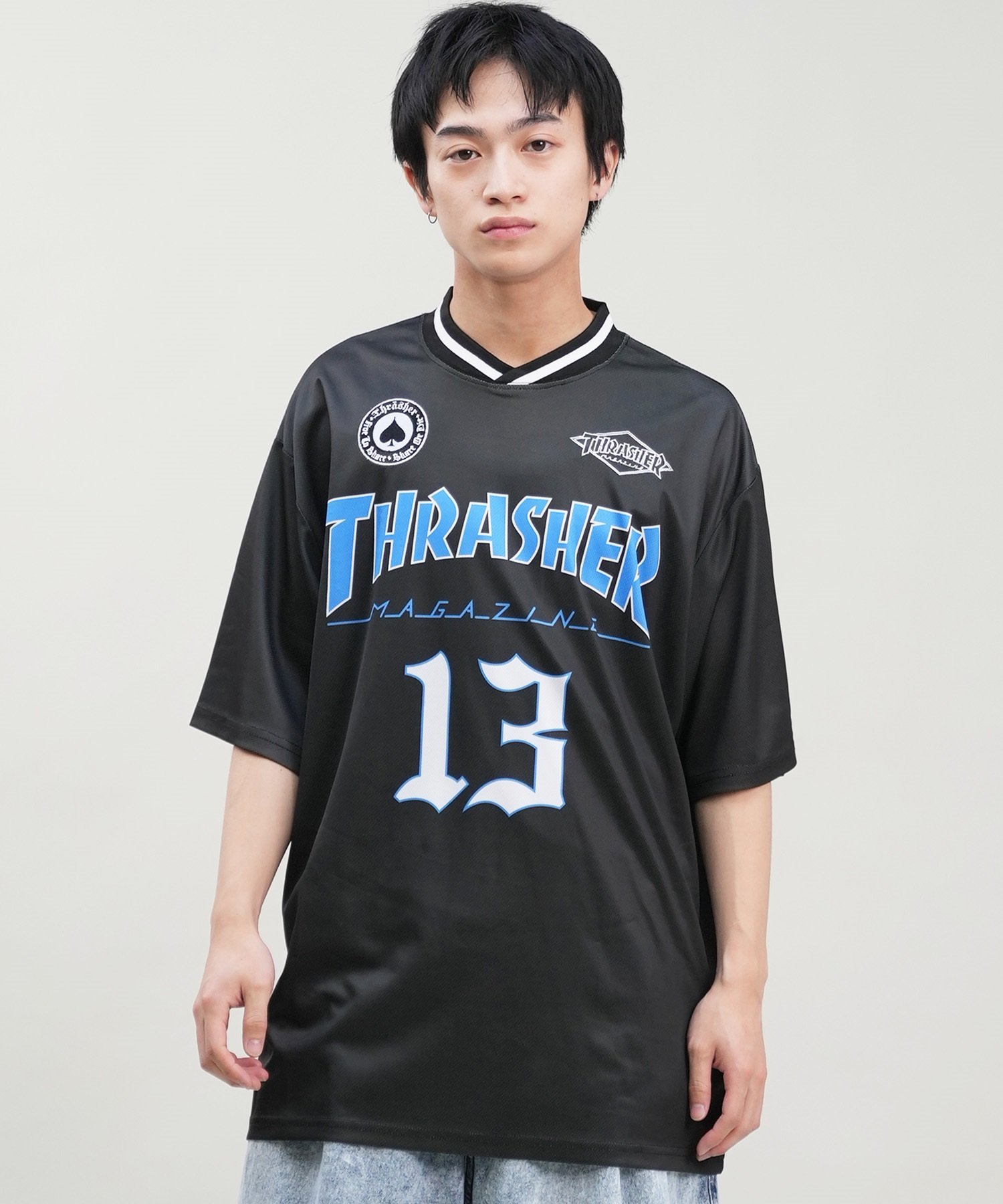 THRASHER スラッシャー メンズ 半袖 Tシャツ ゲームシャツ メッシュ オーバーサイズ ムラサキスポーツ限定(WHT-M)