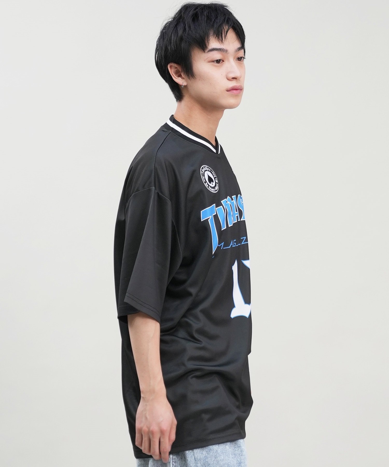 THRASHER スラッシャー メンズ 半袖 Tシャツ ゲームシャツ メッシュ オーバーサイズ ムラサキスポーツ限定(WHT-M)