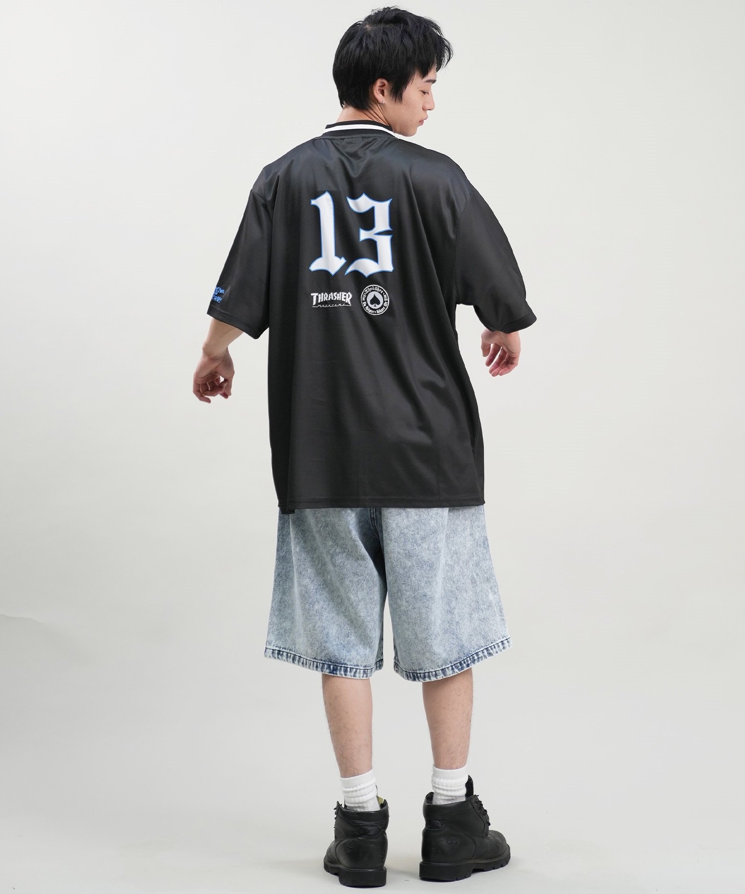 THRASHER スラッシャー メンズ 半袖 Tシャツ ゲームシャツ メッシュ オーバーサイズ ムラサキスポーツ限定(WHT-M)