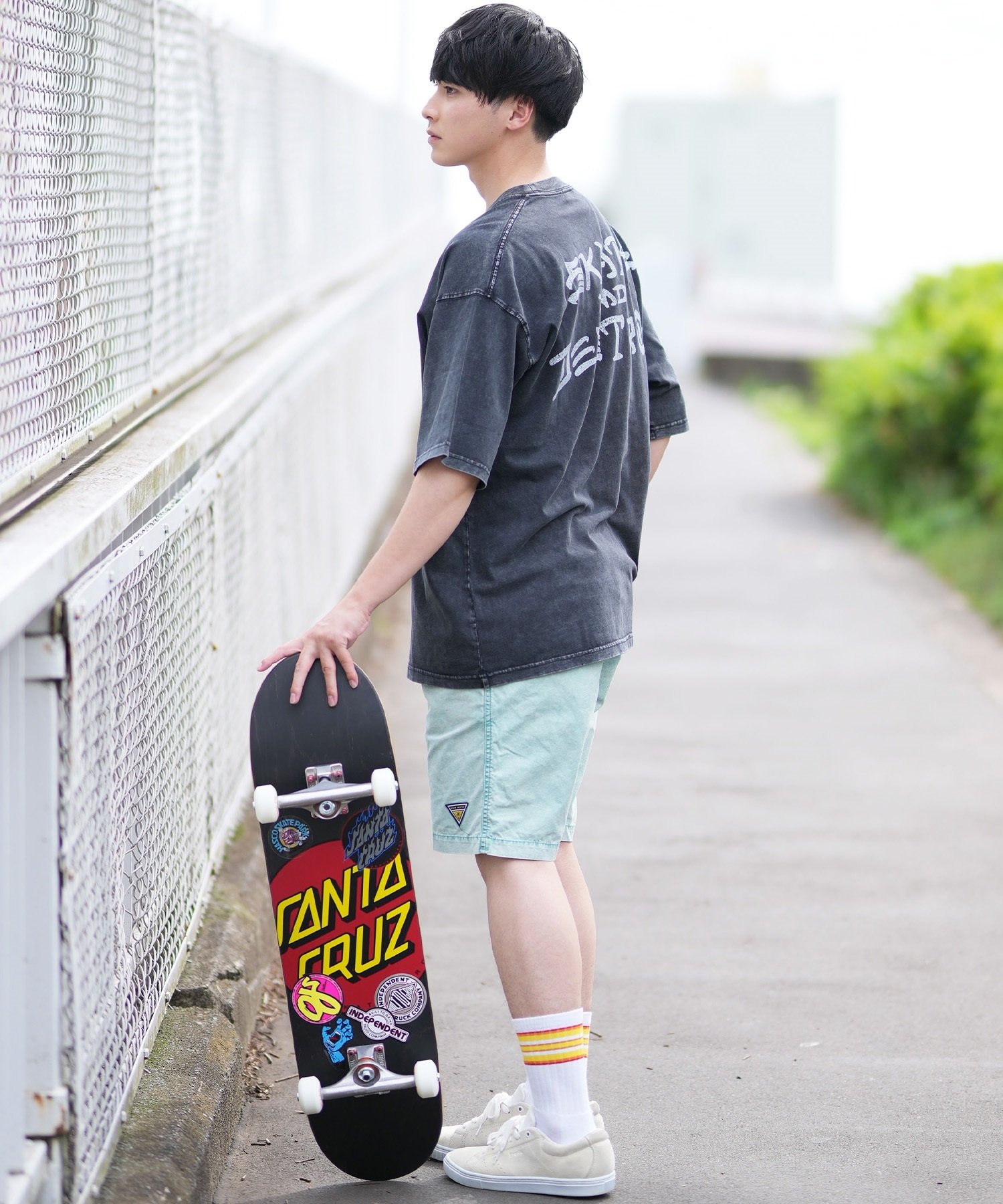 THRASHER スラッシャー メンズ 半袖 Tシャツ ブランドロゴ ピグメント加工 THMM-24SMSST01 ムラサキスポーツ限定(BLK1-M)