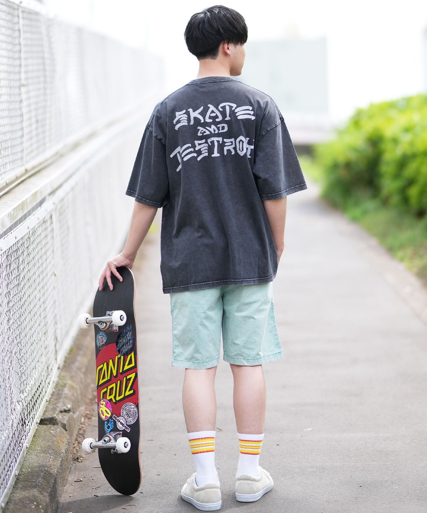 THRASHER スラッシャー メンズ 半袖 Tシャツ ブランドロゴ ピグメント加工 THMM-24SMSST01 ムラサキスポーツ限定(BLK1-M)