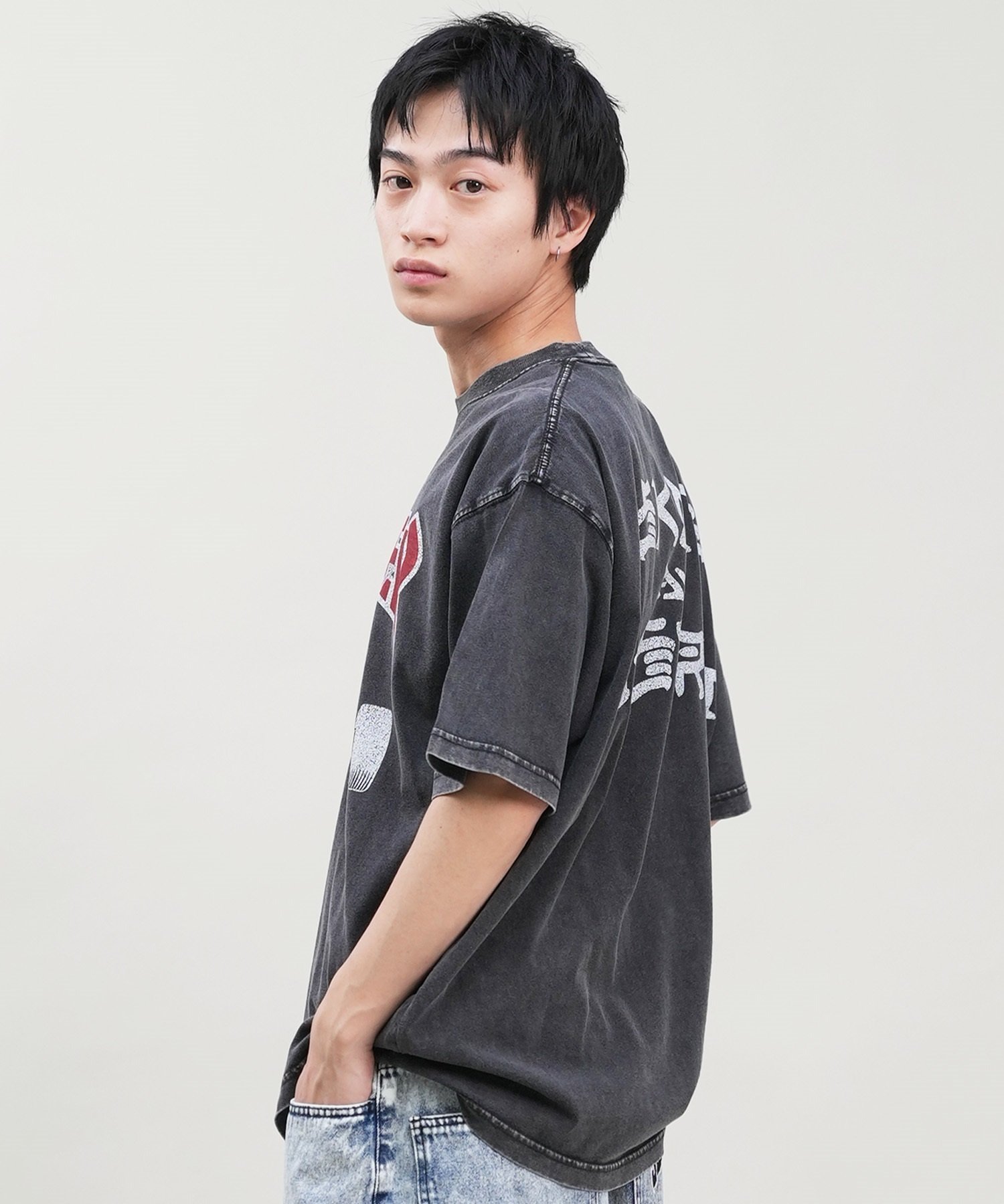 THRASHER スラッシャー メンズ 半袖 Tシャツ ブランドロゴ ピグメント加工 THMM-24SMSST01 ムラサキスポーツ限定(BLK1-M)