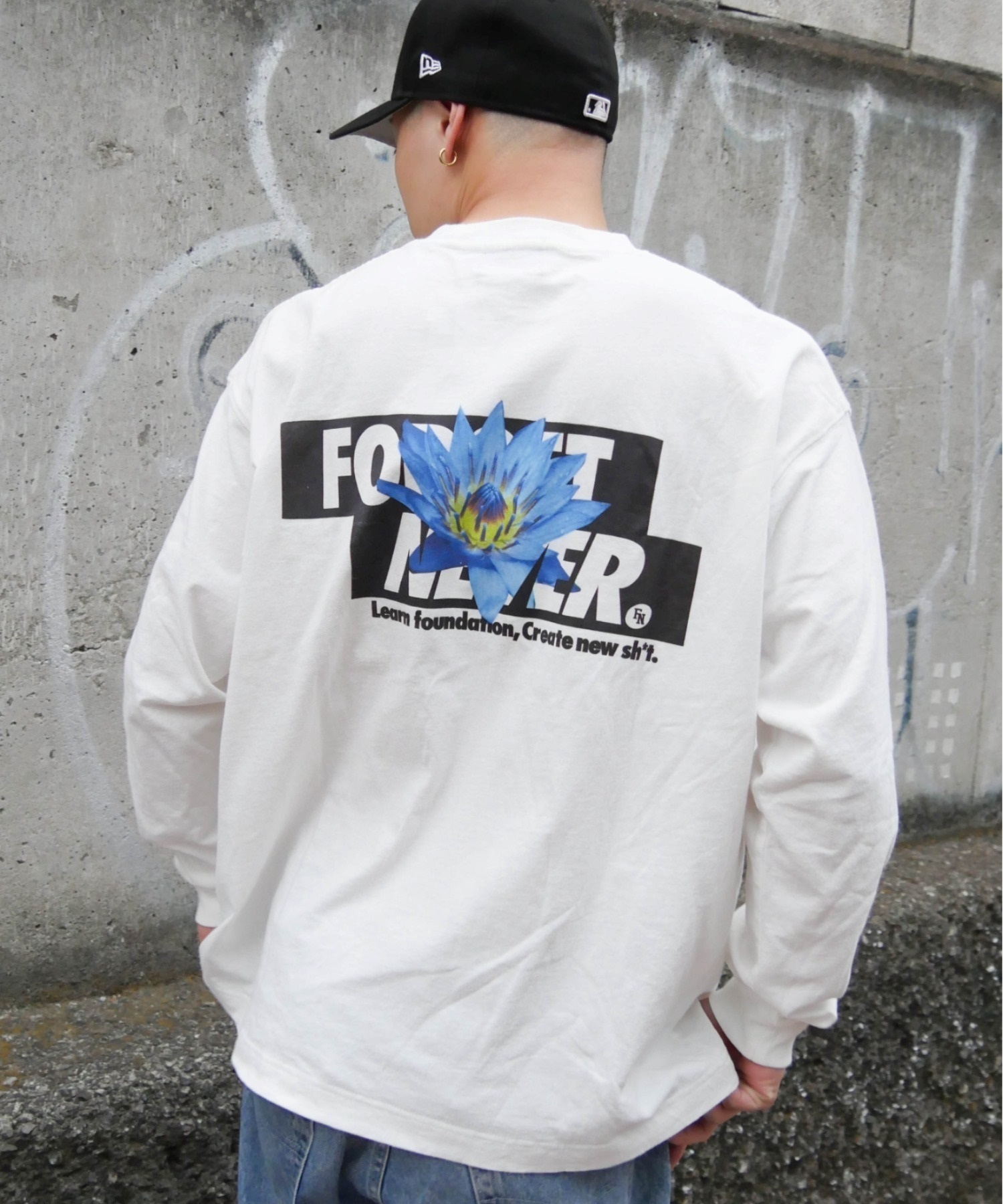 FORGET NEVER/フォーゲットネバー メンズ ロゴロンT バックロゴ クルーネック長袖Tee 234OO1LT117FN ムラサキスポーツ別注(WHT-M)