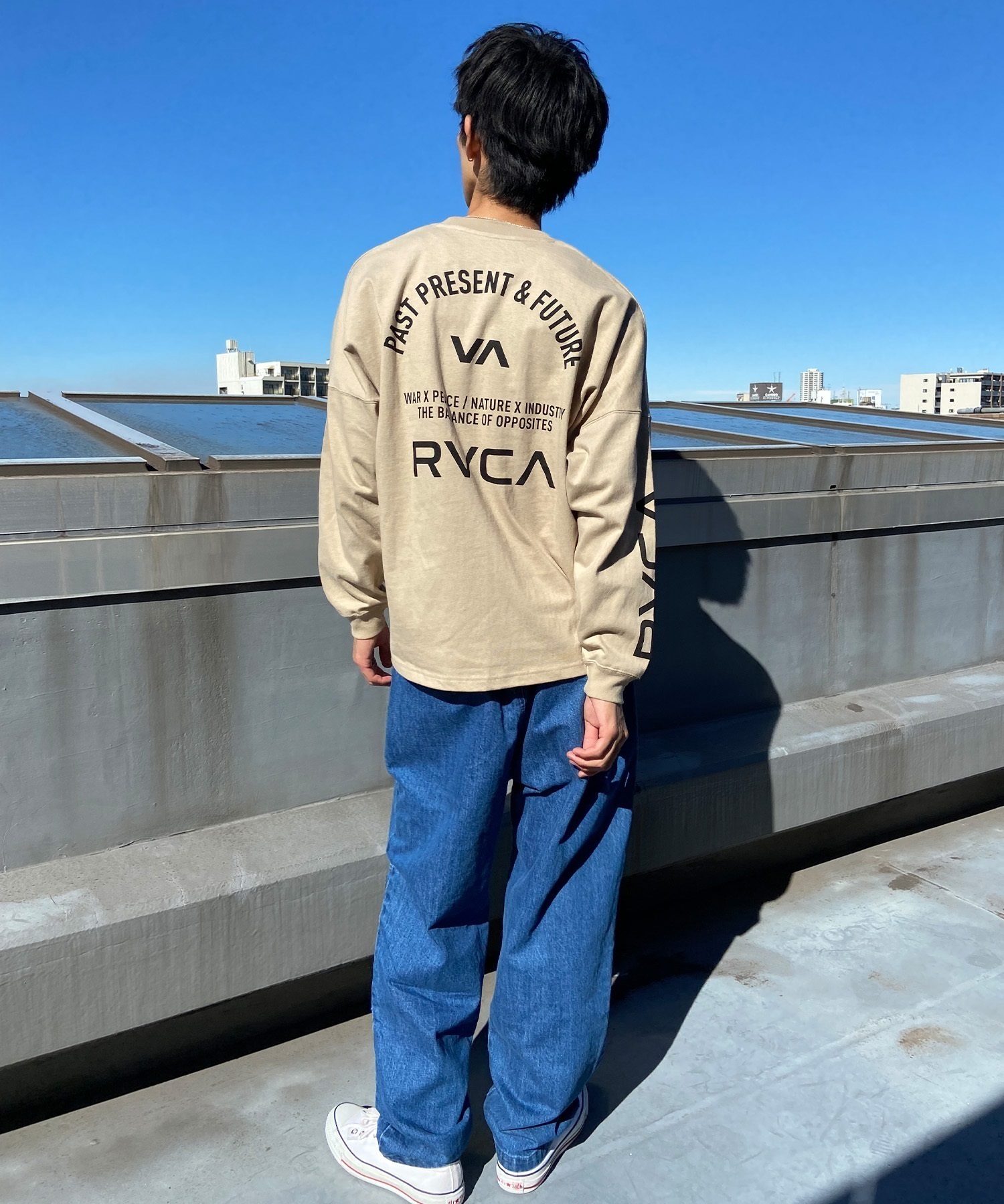 【クーポン対象】RVCA ルーカ メンズ 長袖 Tシャツ ロンT バックプリント スリーブロゴ ヘビーウェイト ワイドフィット BE041-056(KHA-S)