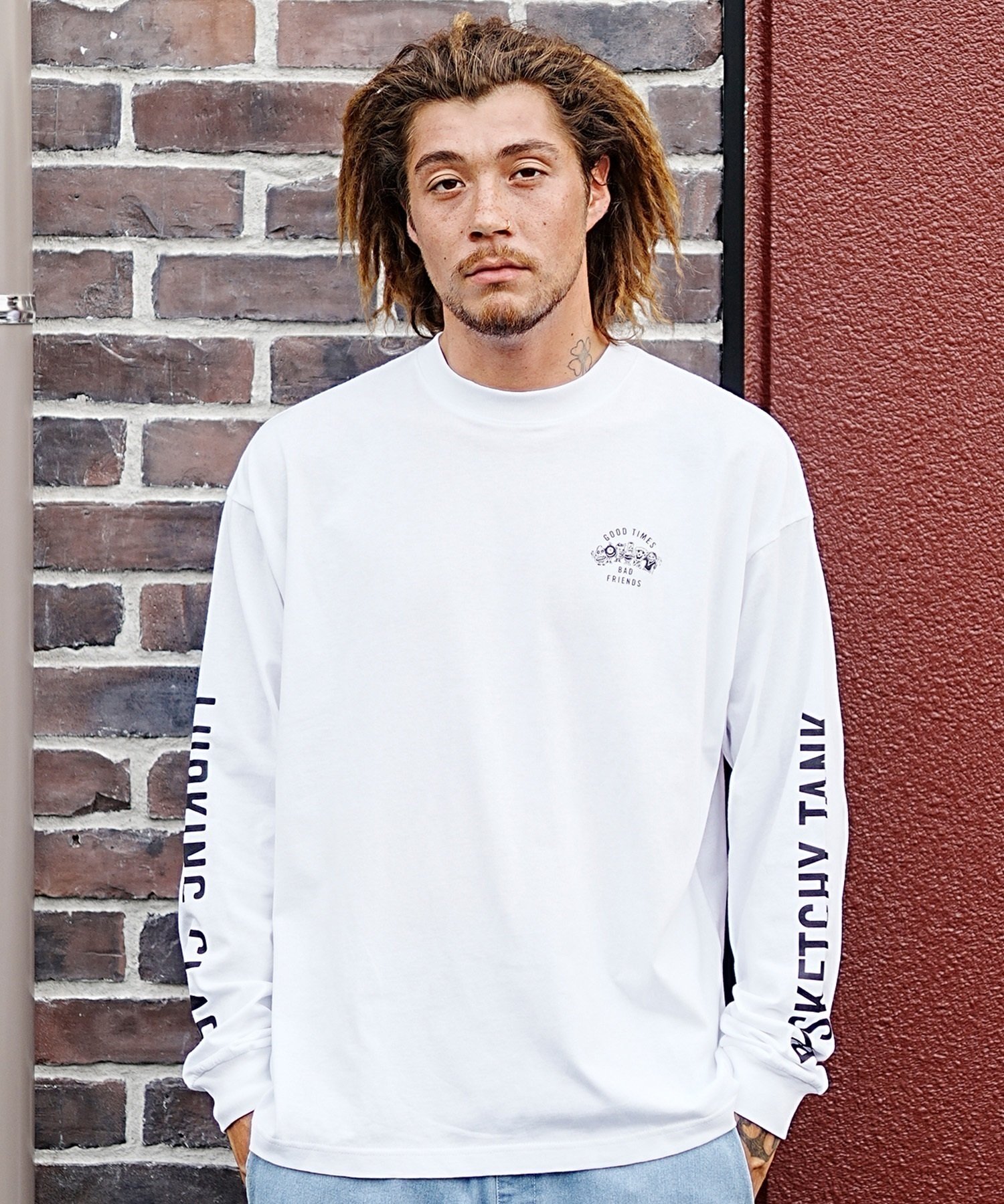 LURKING CLASS ラーキングクラス メンズ 長袖 Tシャツ ロンT バックプリント スリーブロゴ ST23FTM08 ムラサキスポーツ限定(WHITE-M)