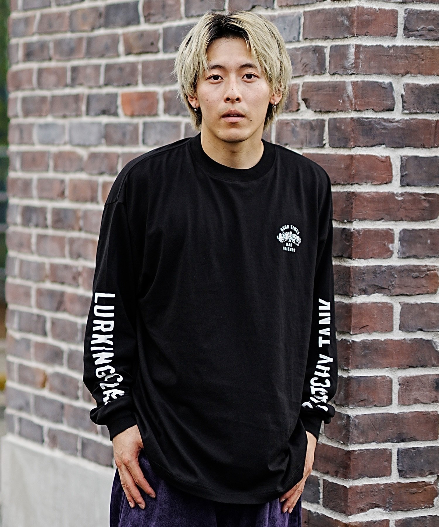 LURKING CLASS ラーキングクラス メンズ 長袖 Tシャツ ロンT バックプリント スリーブロゴ ST23FTM08 ムラサキスポーツ限定(WHITE-M)