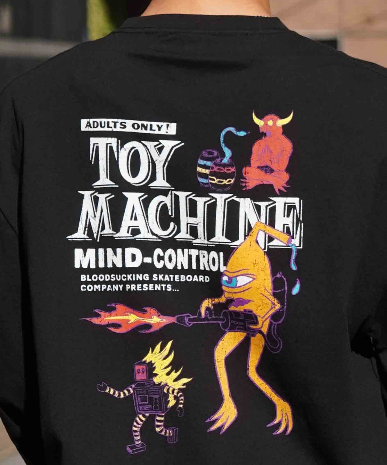 【ムラサキスポーツ限定】 TOY MACHINE トイマシーン メンズ 長袖 Tシャツ ロンT オーバーサイズ バックプリント MTMPELT6(WHITE-M)