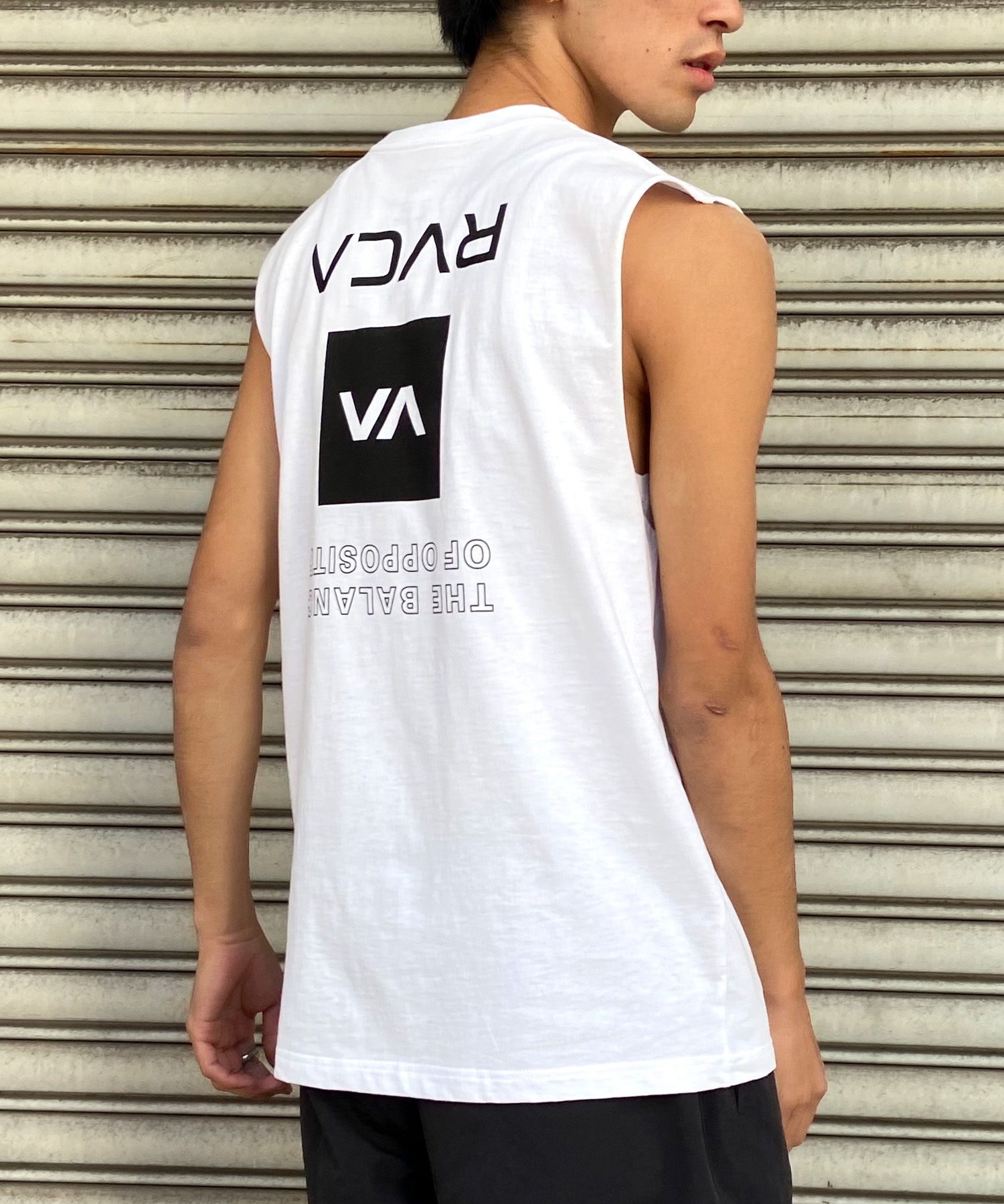 RVCA ルーカ メンズ タンクトップ マッスルタンク カットオフスリーブ ボックスロゴ ノースリーブTシャツ BE041-352(BLK-S)