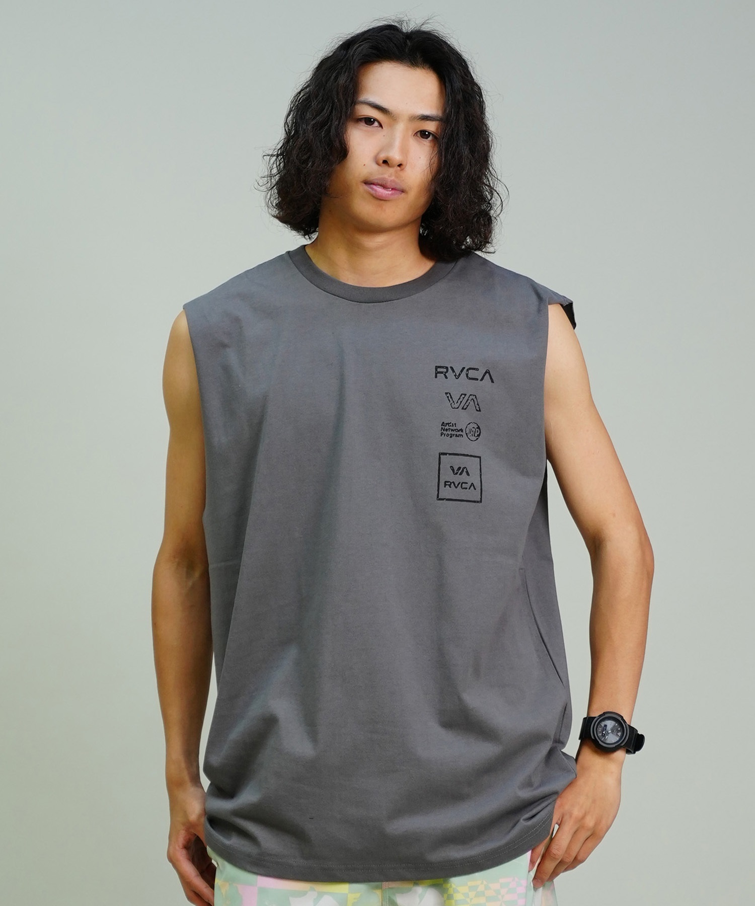 RVCA ルーカ メンズ タンクトップ カットオフ バックプリント オーバーサイズ BE04A-P35(WHT-S)