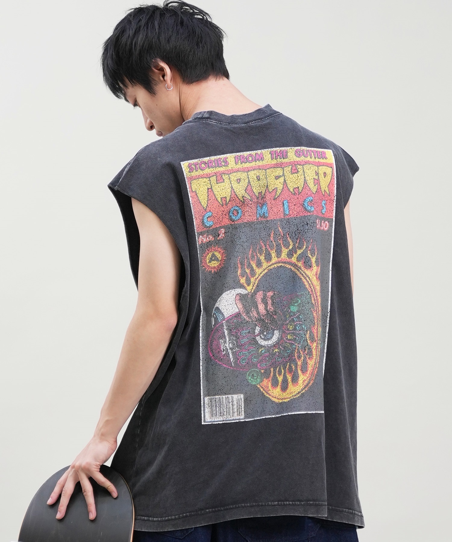 THRASHER スラッシャー メンズ タンクトップ コミック ピグメント加工 バックプリント THMM-24SMNST01 ムラサキスポーツ限定(COMI1-M)