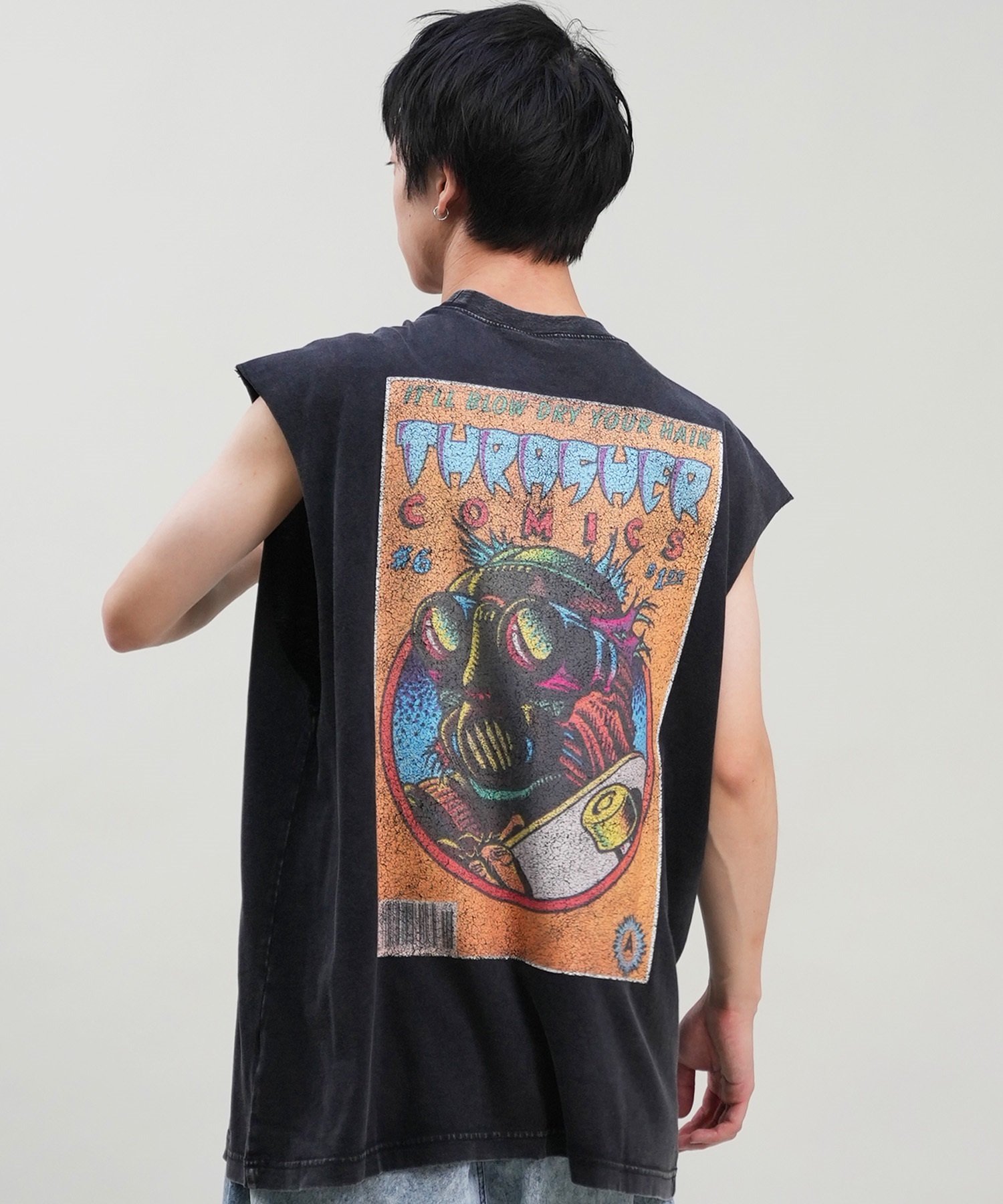 THRASHER スラッシャー メンズ タンクトップ コミック ピグメント加工 バックプリント THMM-24SMNST01 ムラサキスポーツ限定(COMI1-M)