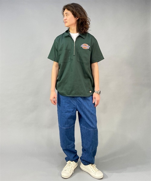 Dickies ディッキーズ HALF ZIP S/S-SHIRT ハーフジップショートスリーブシャツ 18471000 メンズ 半袖 シャツ ハーフジップ KK1 C24(30GR-M)