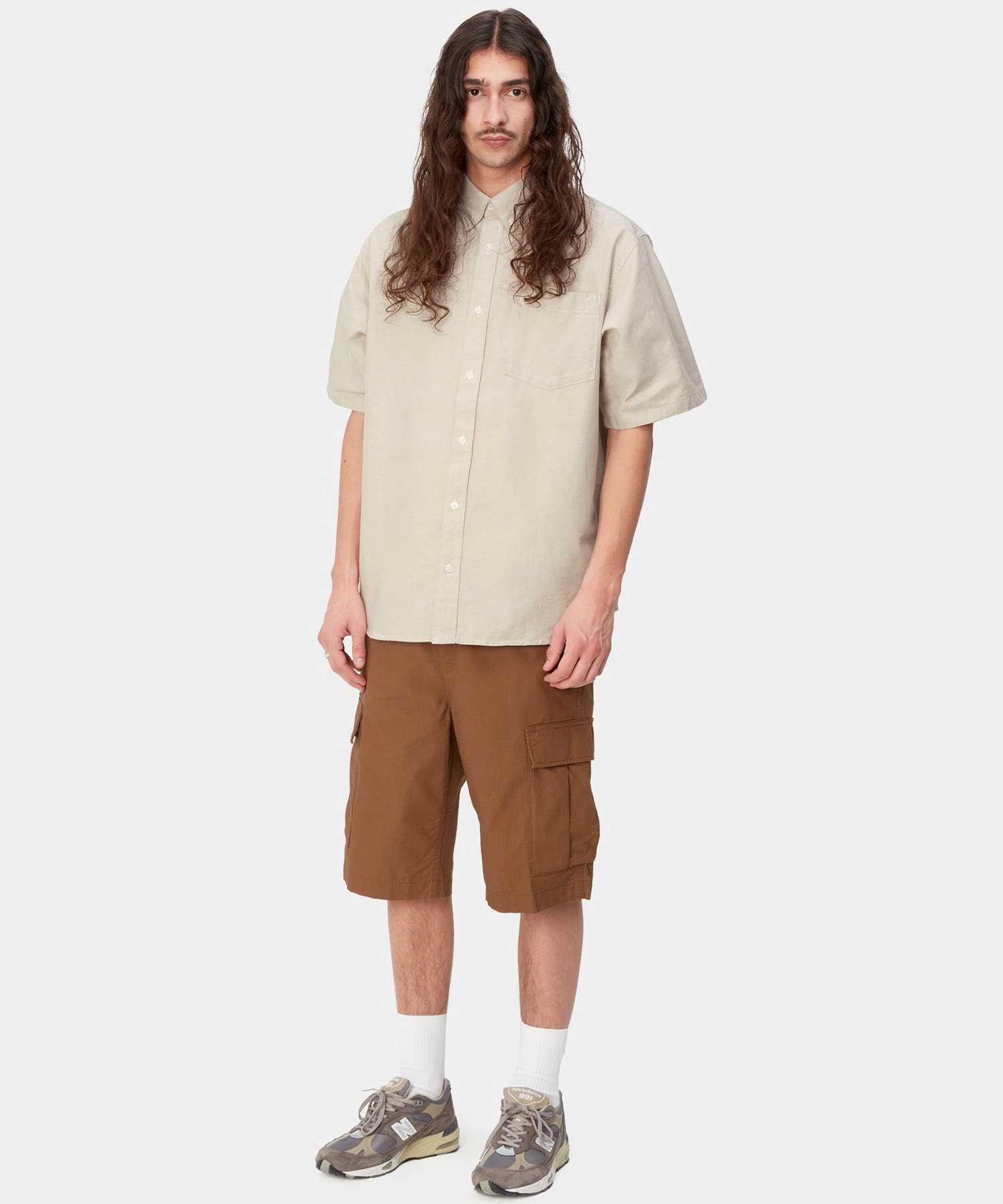 Carhartt WIP カーハートダブリューアイピー S S BRAXTON SHIRT メンズ 半袖 シャツ ルーズ シルエット I031454(BEIGE-M)