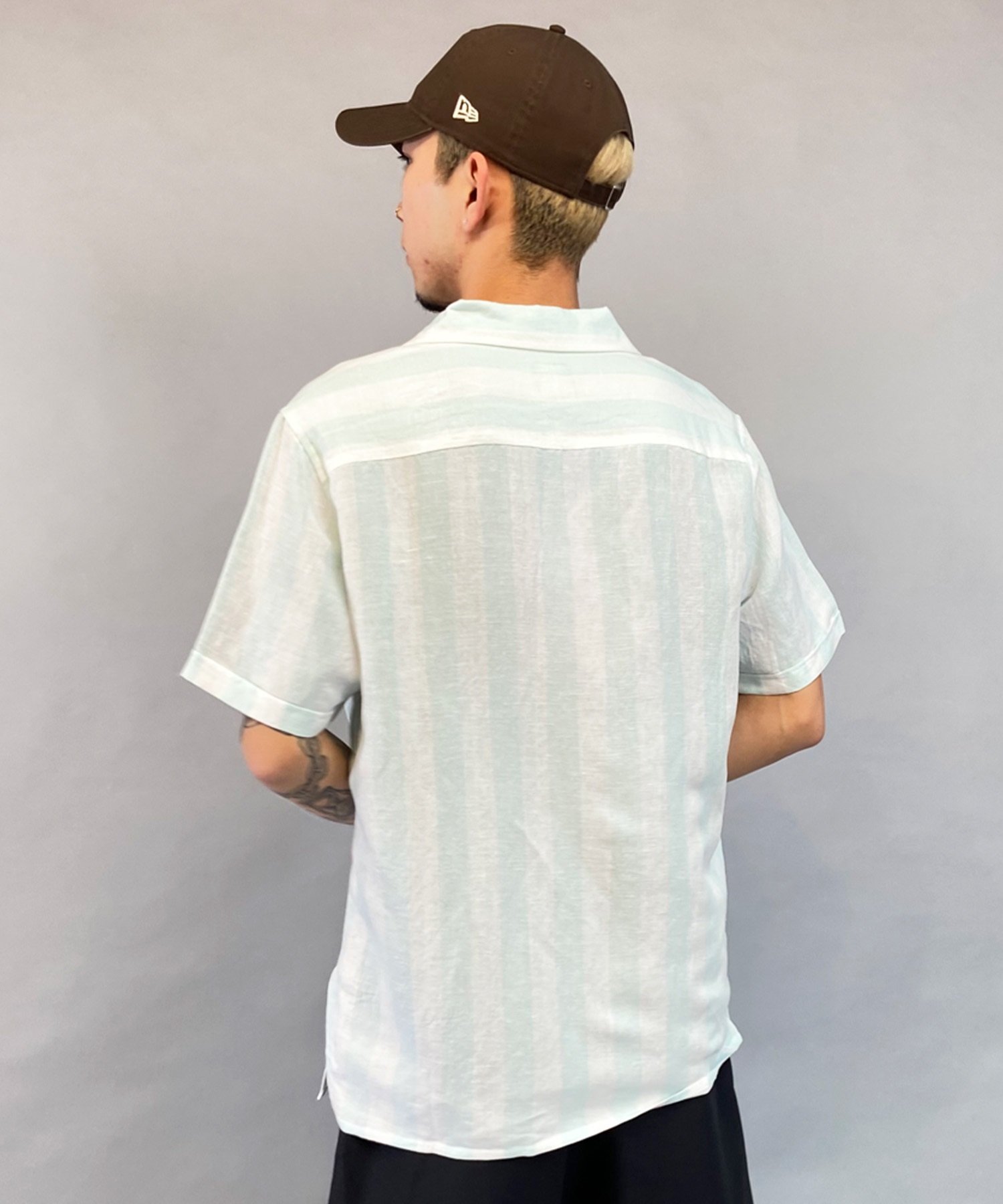 RVCA ルーカ 半袖 シャツ メンズ ストライプ オープンカラー LOVE STRIPE SS BE04A-127(LBL-S)