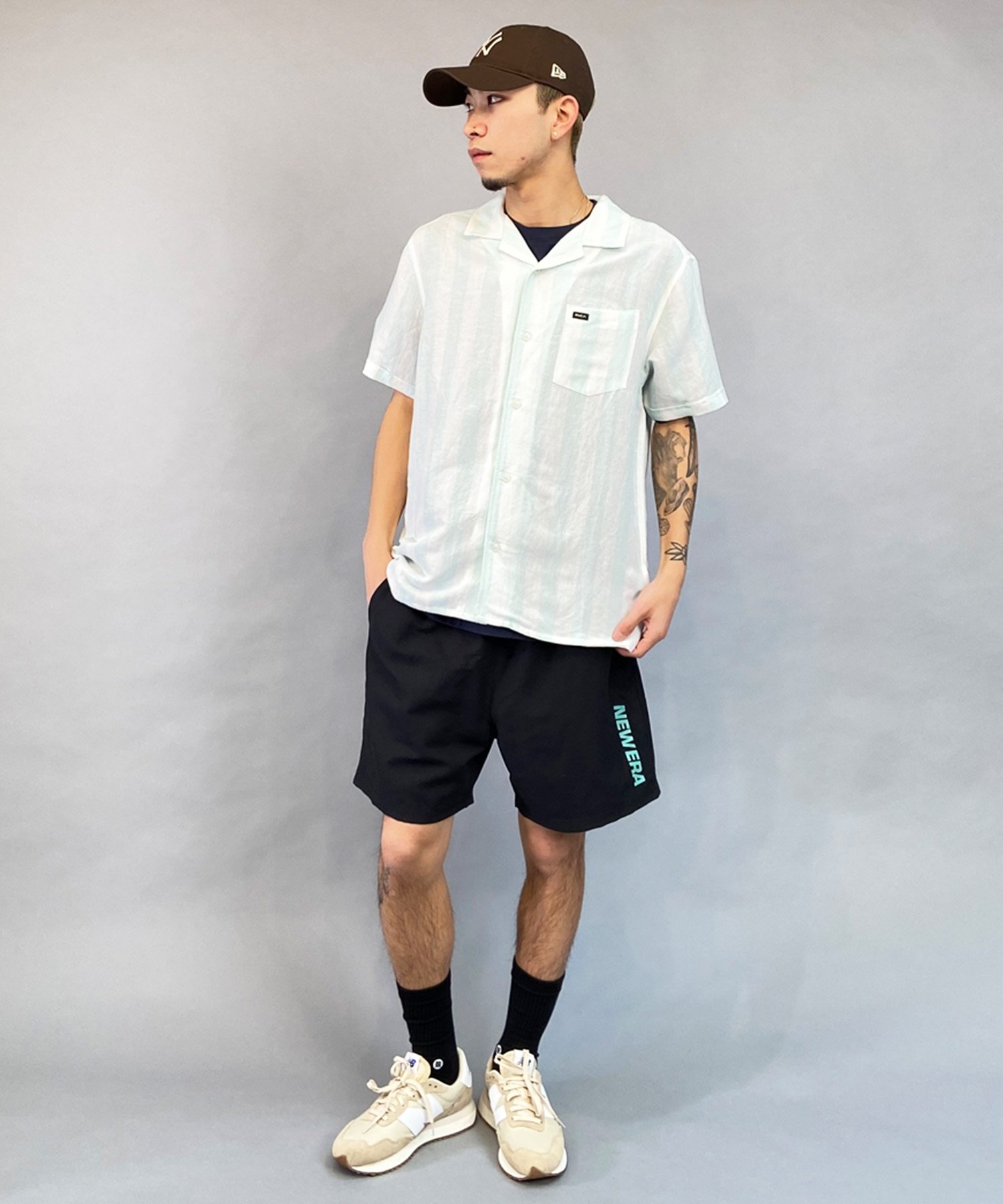 RVCA ルーカ 半袖 シャツ メンズ ストライプ オープンカラー LOVE STRIPE SS BE04A-127(LBL-S)