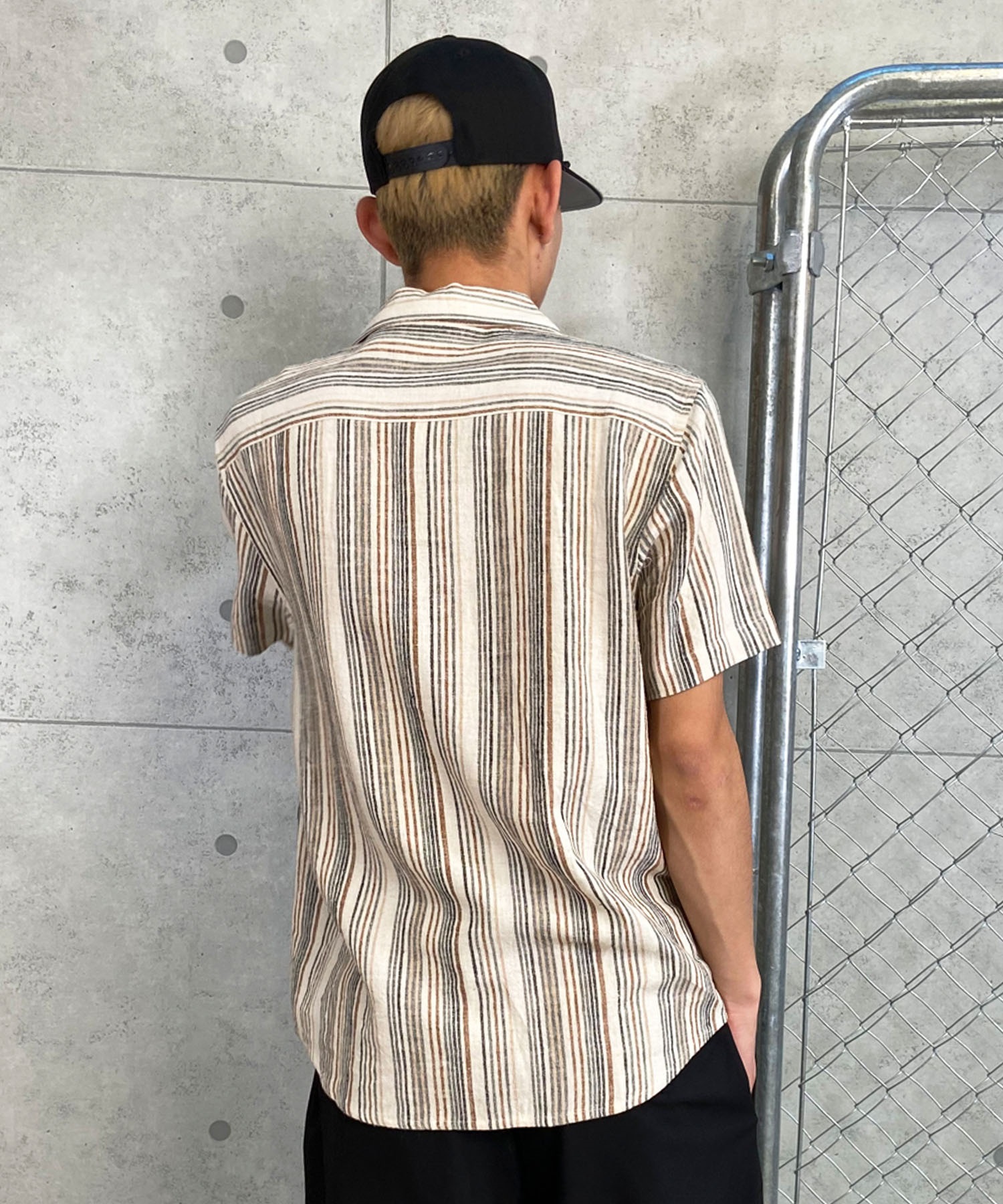 RVCA ルーカ 半袖 シャツ メンズ オープンカラー ストライプ SATELLITE STRIPE SS BE04A-142(ANW-S)