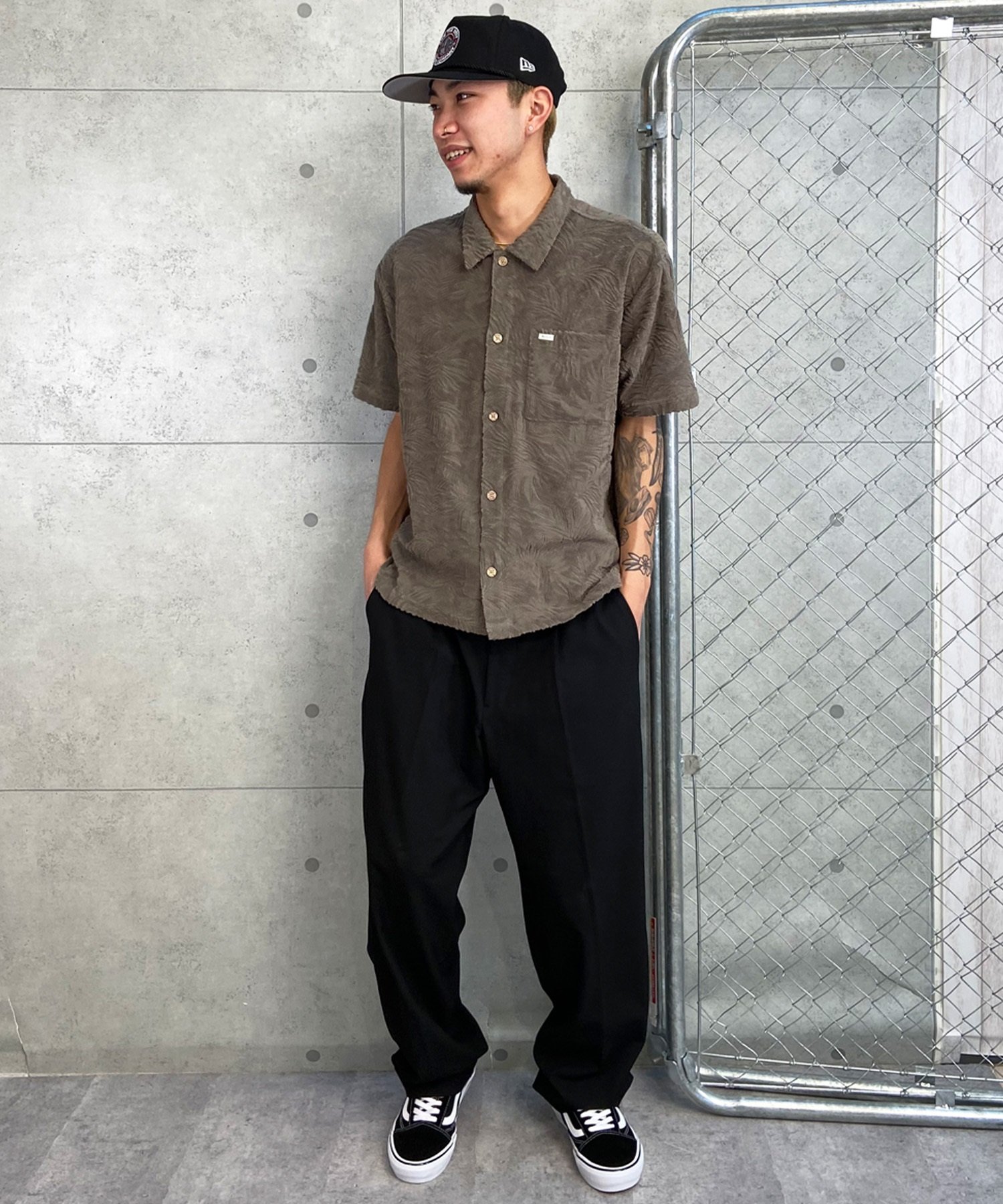 RVCA ルーカ 半袖 シャツ メンズ オープンカラー パイル 総柄 PALMS DOWN SS BE04A-202(MSH-S)