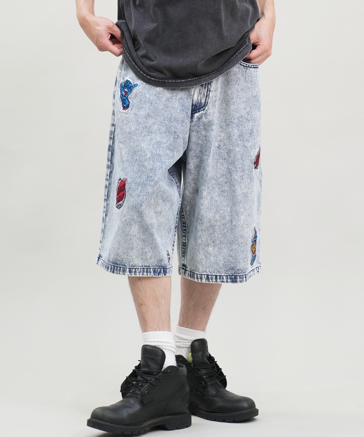 SANTACRUZ サンタクルーズ ショートパンツ メンズ デニムショーツ ロング丈 Patches Jeans 2.0 Shorts 502242502 ムラサキスポーツ限定(BKSTW-M)