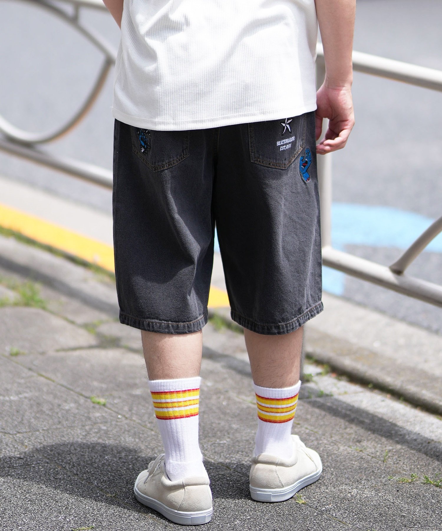 SANTACRUZ サンタクルーズ ショートパンツ メンズ デニムショーツ ロング丈 Patches Jeans 2.0 Shorts 502242502 ムラサキスポーツ限定(BKSTW-M)