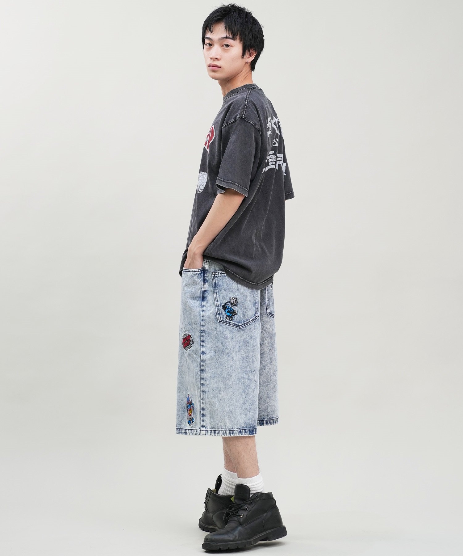 SANTACRUZ サンタクルーズ ショートパンツ メンズ デニムショーツ ロング丈 Patches Jeans 2.0 Shorts 502242502 ムラサキスポーツ限定(BKSTW-M)