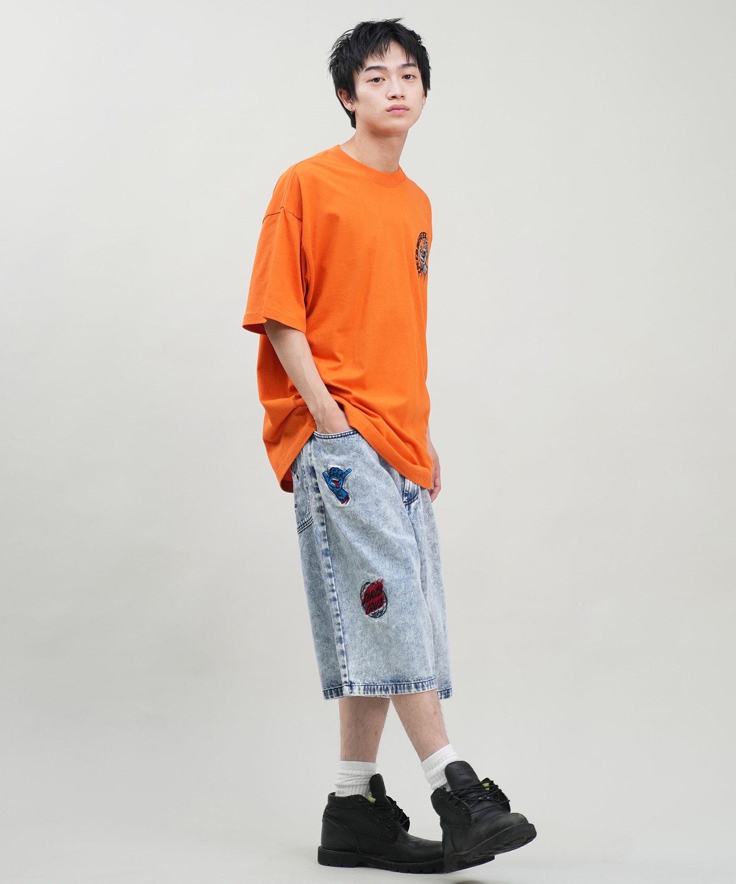 SANTACRUZ サンタクルーズ ショートパンツ メンズ デニムショーツ ロング丈 Patches Jeans 2.0 Shorts 502242502 ムラサキスポーツ限定(BKSTW-M)