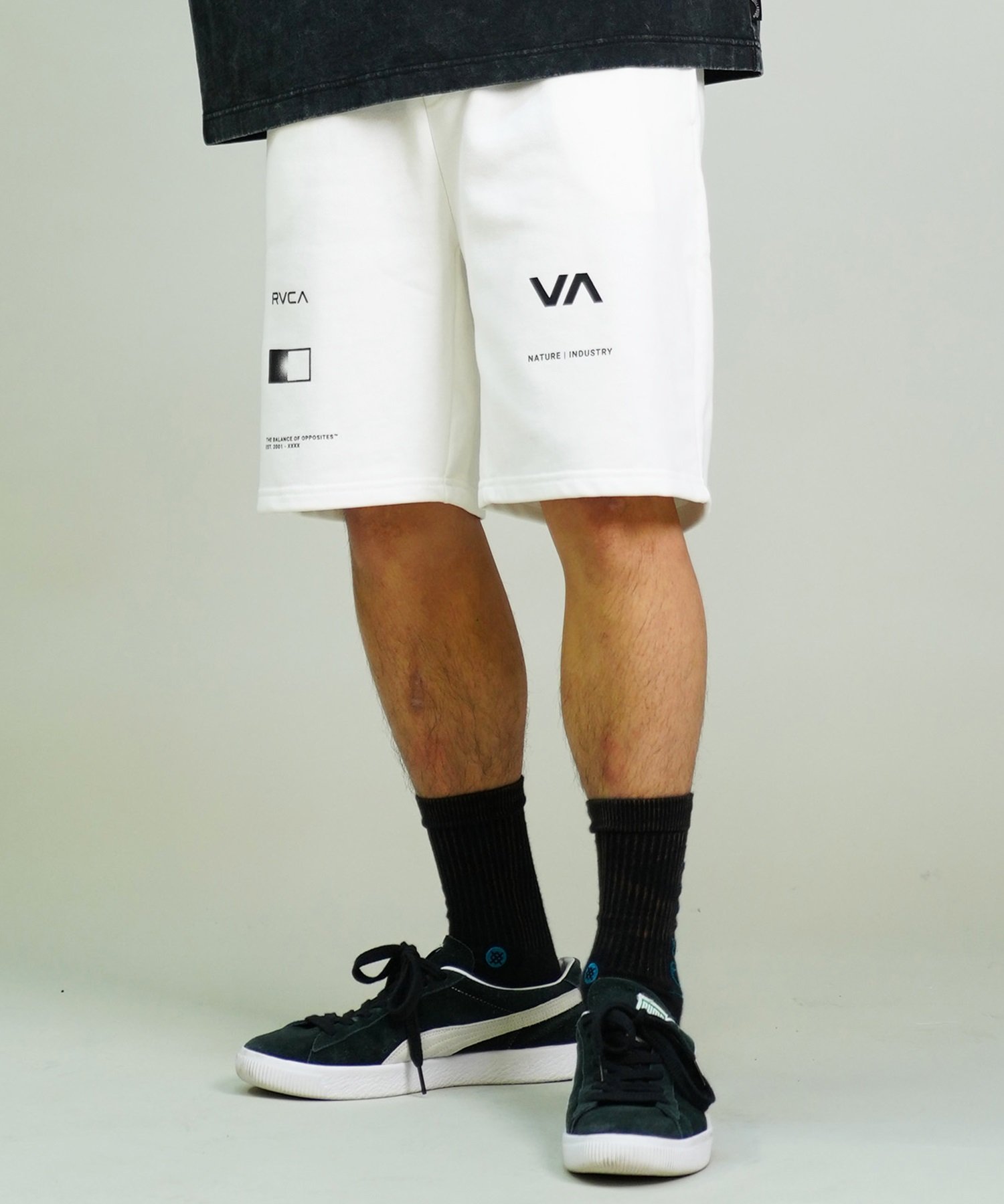 RVCA ルーカ メンズ ショーツ スウェット ロゴ BE04A-P60 ムラサキスポーツ限定(WHT-S)