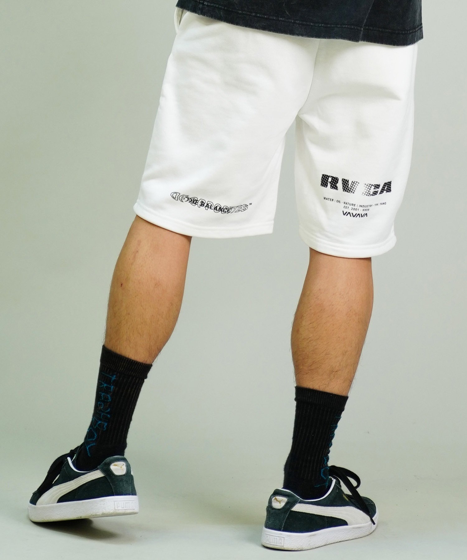 RVCA ルーカ メンズ ショーツ スウェット ロゴ BE04A-P60 ムラサキスポーツ限定(WHT-S)