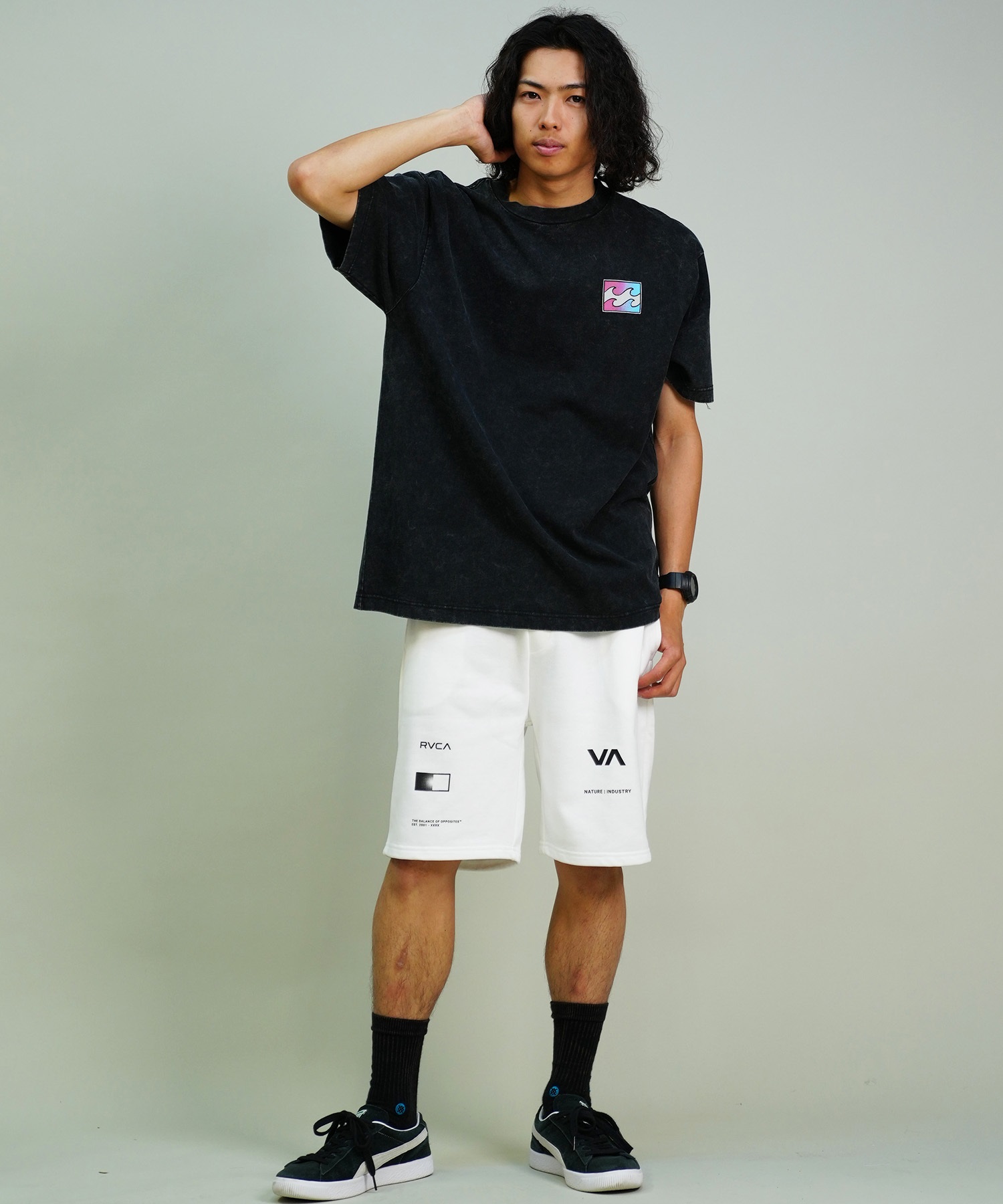 RVCA ルーカ メンズ ショーツ スウェット ロゴ BE04A-P60 ムラサキスポーツ限定(WHT-S)