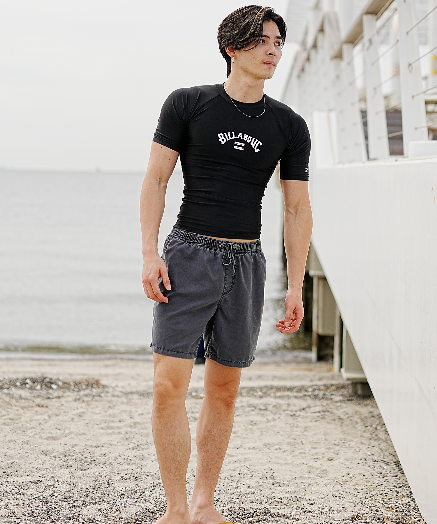 BILLABONG ビラボン メンズ 半袖 ラッシュガード タイトフィット ラウンドネック UVカット BE011-852(WHT-M)