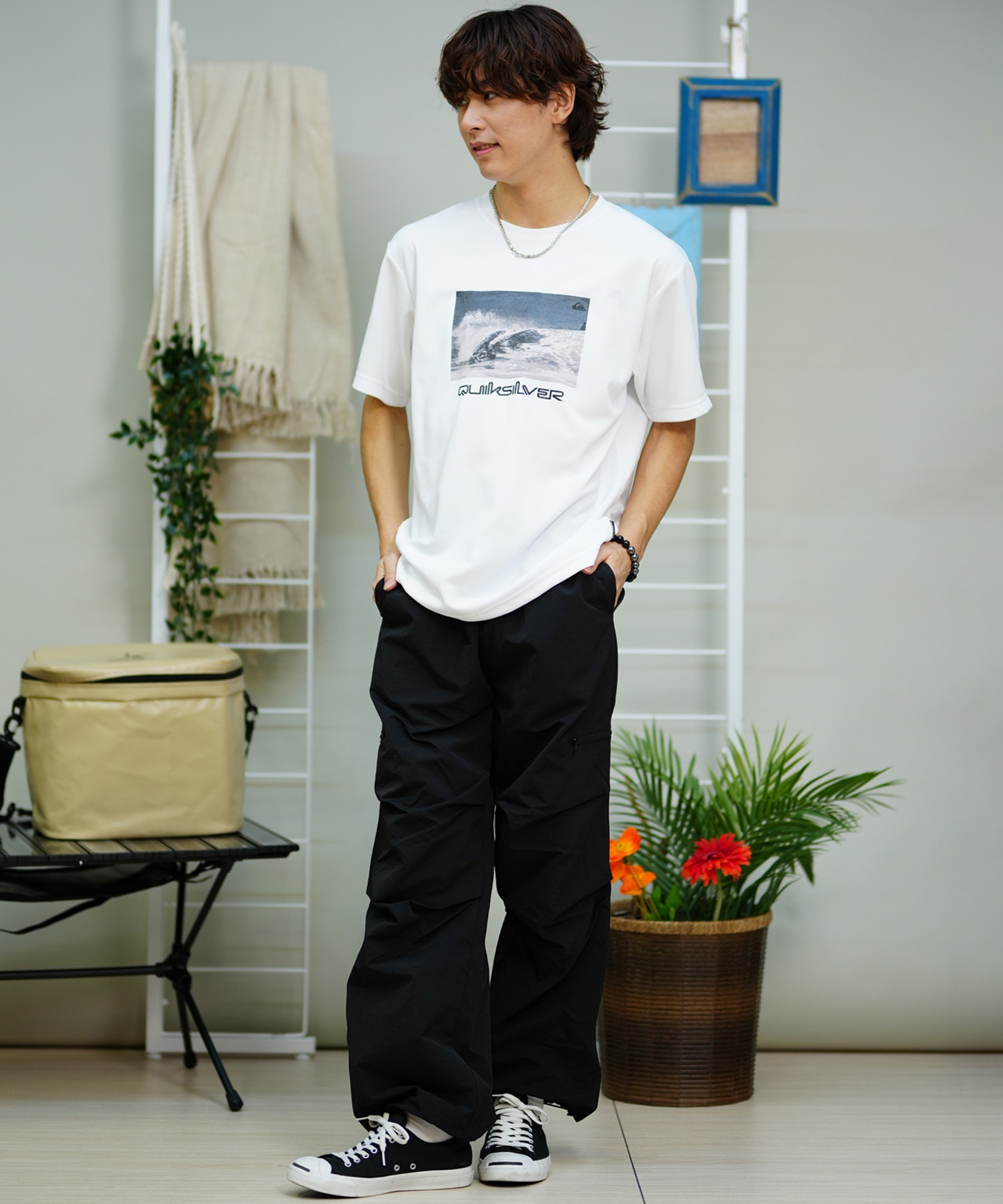 QUIKSILVER クイックシルバー メンズ ラッシュガード Tシャツ 半袖 水着 UVカット PHOTO 24 SS QLY241629M ムラサキスポーツ限定(BLK1-M)