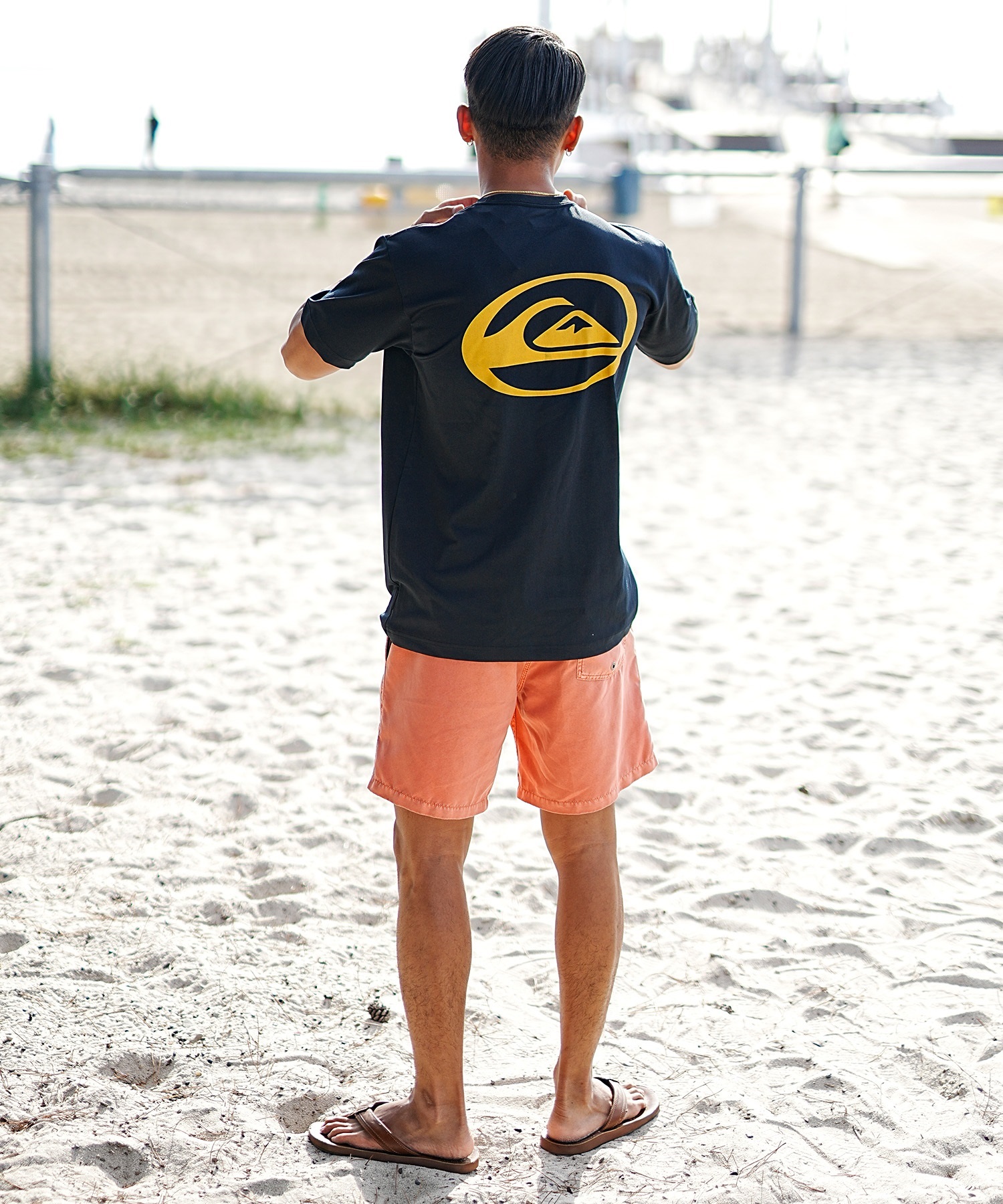 QUIKSILVER クイックシルバー メンズ ラッシュガード Tシャツ 半袖 水着 水陸両用 ユーティリティ UVカット SATURN LOGO SS QLY241009(BLK-M)