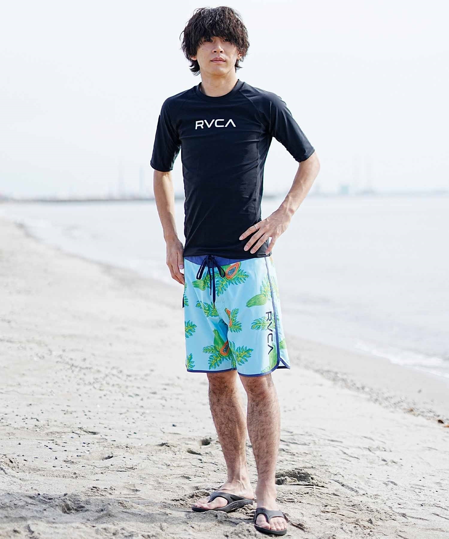 【クーポン対象】RVCA ルーカ メンズ ラッシュガード 水着 半袖 吸水速乾 ブランドロゴ UVカット BE041-863(BLK-S)