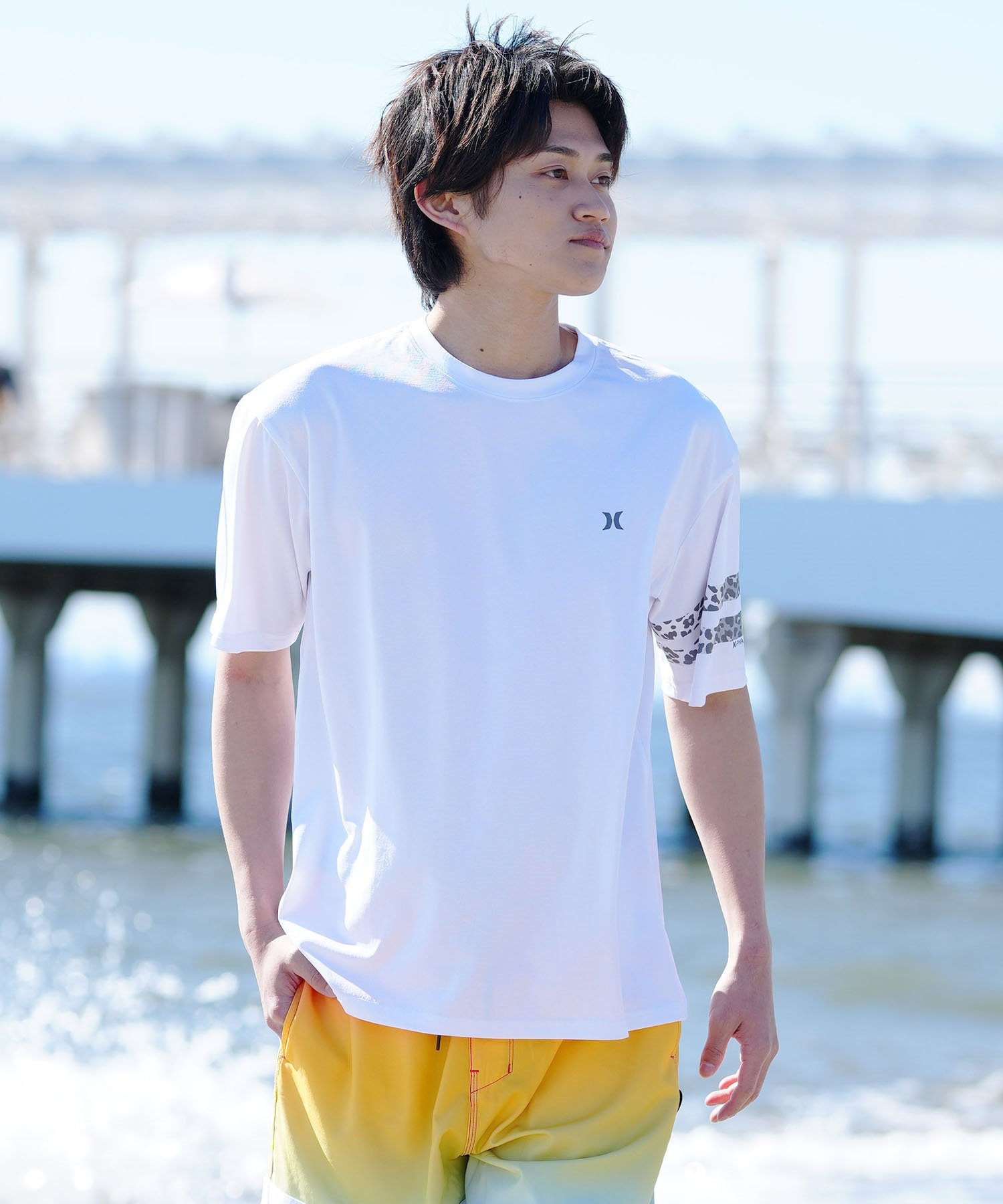 Hurley ハーレー PHANTOM OVERSIZE LEOPAD BLOCK PARTY メンズ ラッシュガード 半袖 MUT2411002(WHT-M)