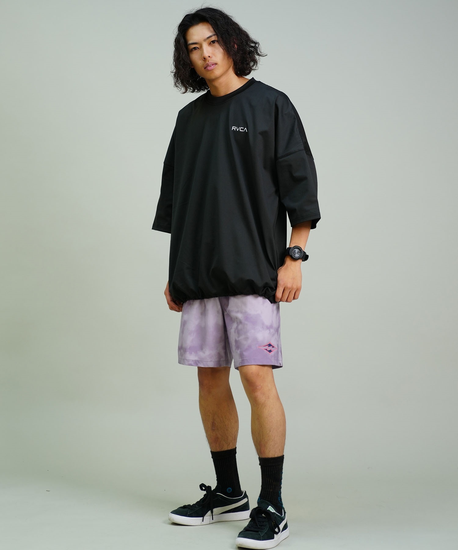 RVCA ルーカ メンズ ラッシュガード 半袖 Tシャツ バックプリント 裾ドローコード ドロスト 水陸両用 BE04A-P25(WHT-S)