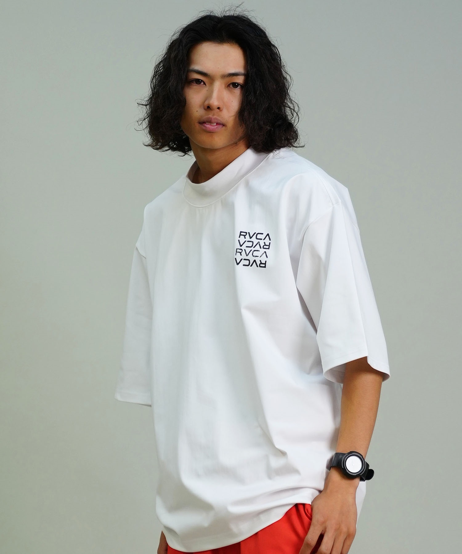 RVCA ルーカ メンズ ラッシュガード 半袖 Tシャツ オーバーサイズ バックプリント ロゴ 水陸両用 BE04A-P26(WHT-S)