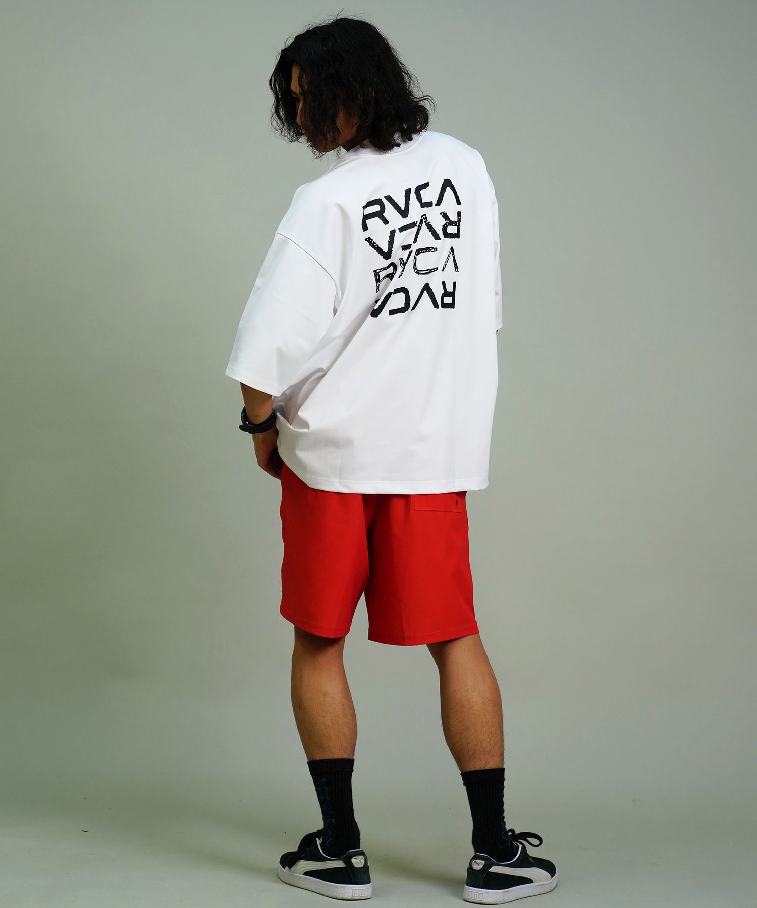 RVCA ルーカ メンズ ラッシュガード 半袖 Tシャツ オーバーサイズ バックプリント ロゴ 水陸両用 BE04A-P26(WHT-S)