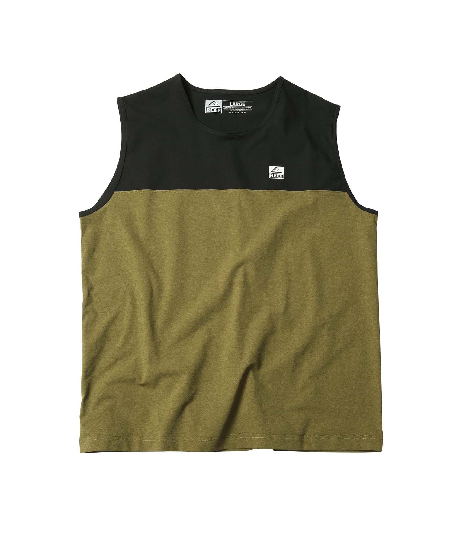 REEF リーフ BICOLOR RASH TANK メンズ タンクトップ ラッシュガード 水陸両用 UVケア ワンポイント RFTEM2423(BK/GY-M)