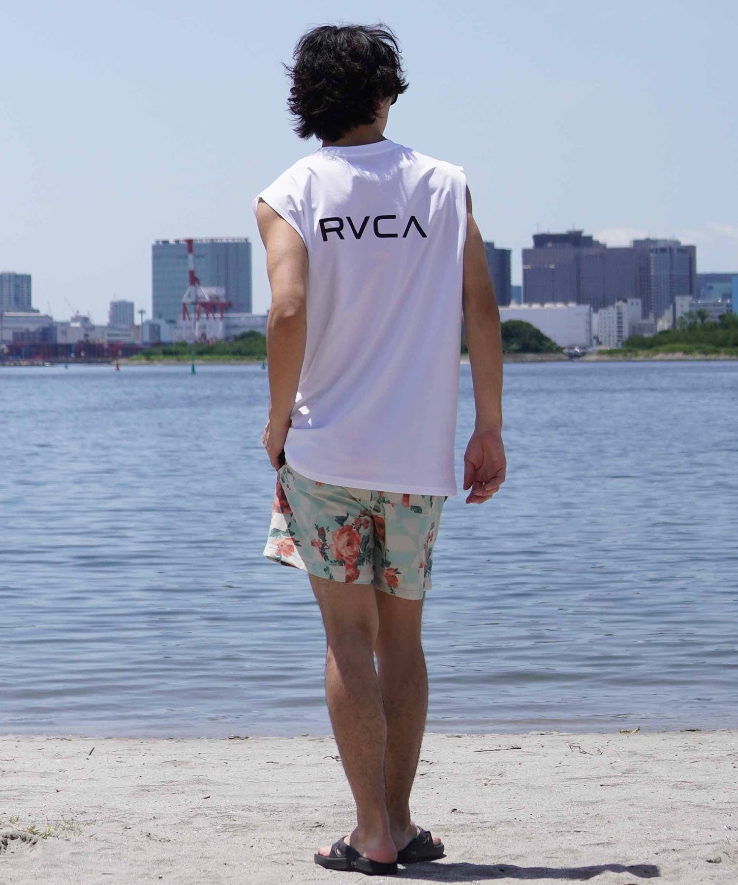 RVCA ルーカ メンズ ラッシュガード タンクトップ オーバーサイズ バックプリント 水陸両用 ムラサキスポーツ限定 BE04A-P36(WHT-S)