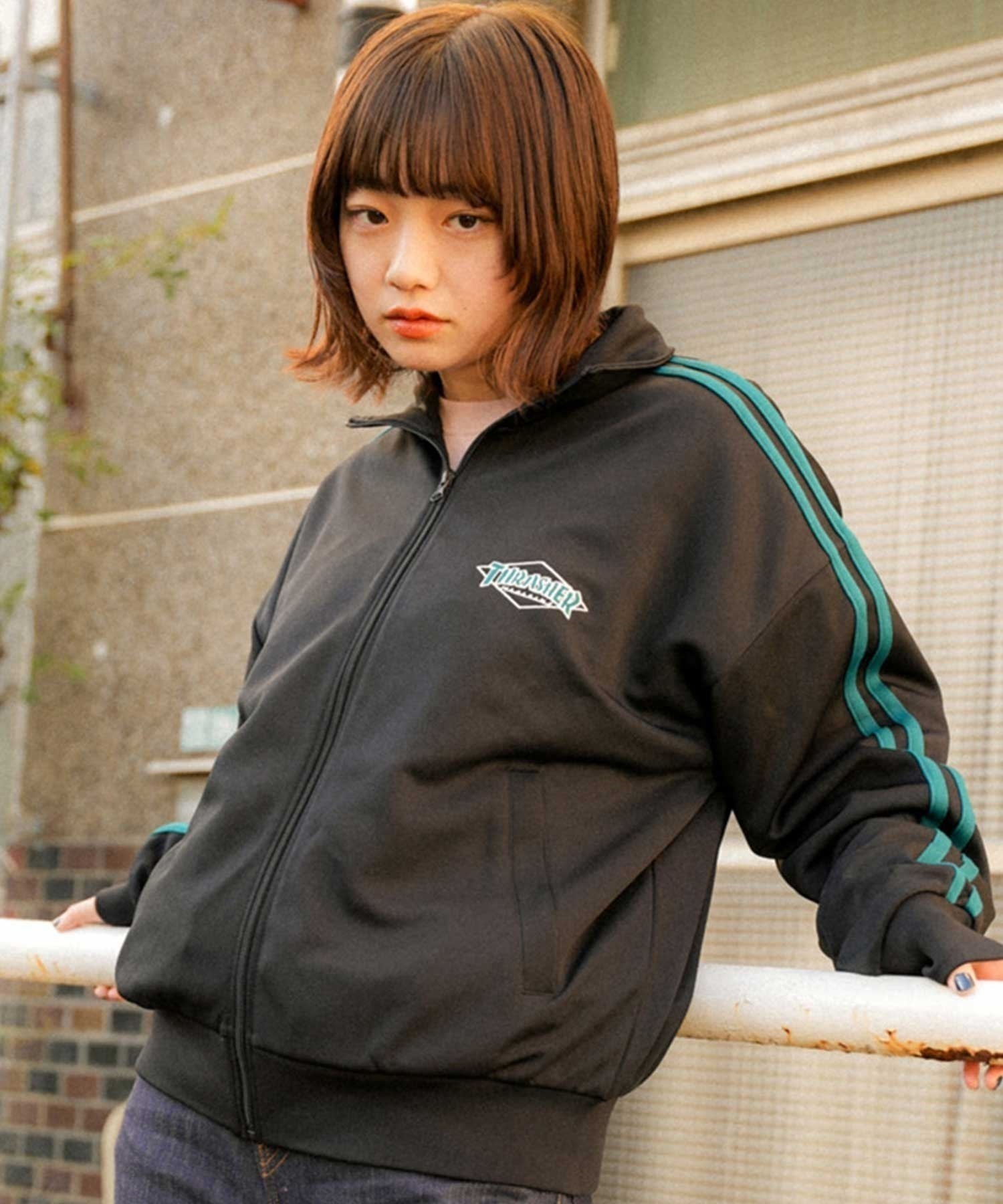 THRASHER スラッシャー THML-24SPJKT02 レディース ジャケット トラックトップ ジャージ ビッグシルエット ムラサキスポーツ限定(BLK-M)