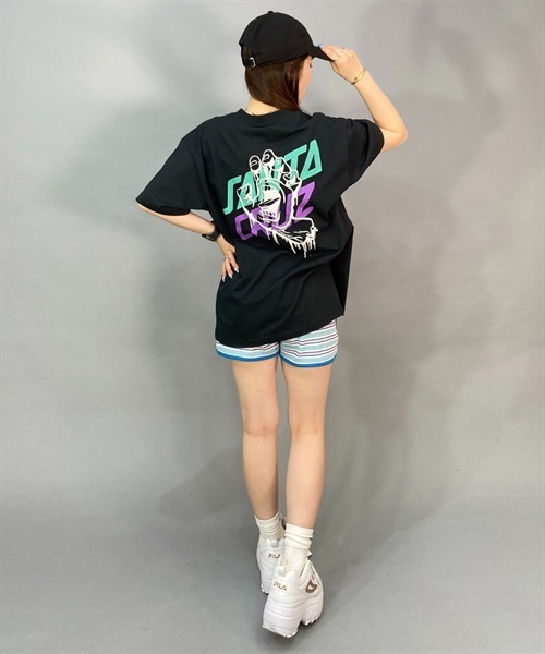 【ムラサキスポーツ限定】SANTACRUZ サンタクルーズ HAND TAGGED STRIP 502232432 レディース 半袖 Tシャツ バックプリント KK G13(OB/GR-M)