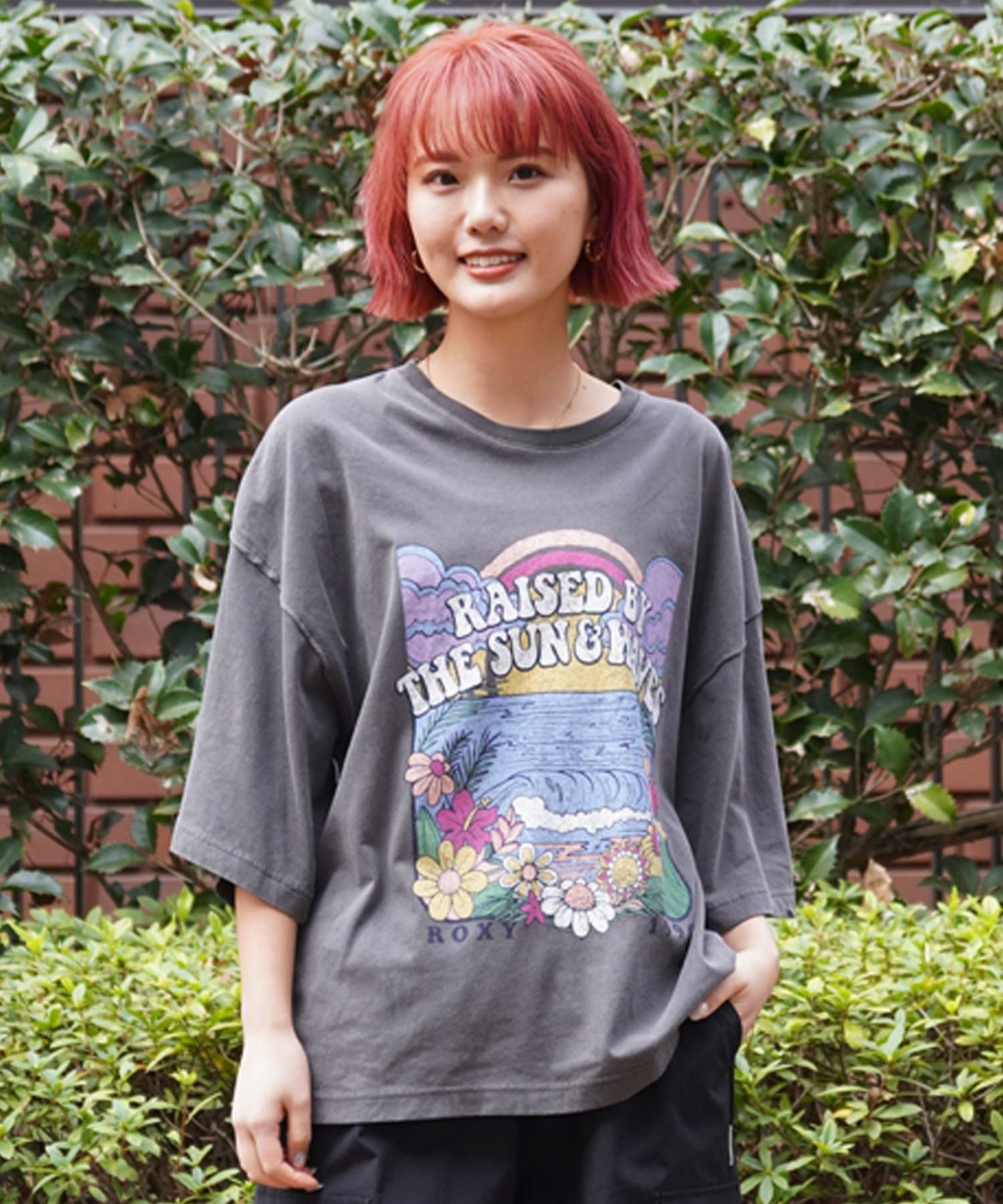 ROXY ロキシー DRINK THE WAVE TEE RST241089 レディース 半袖 Tシャツ クルーネック ルーズシルエット(WHT-M)