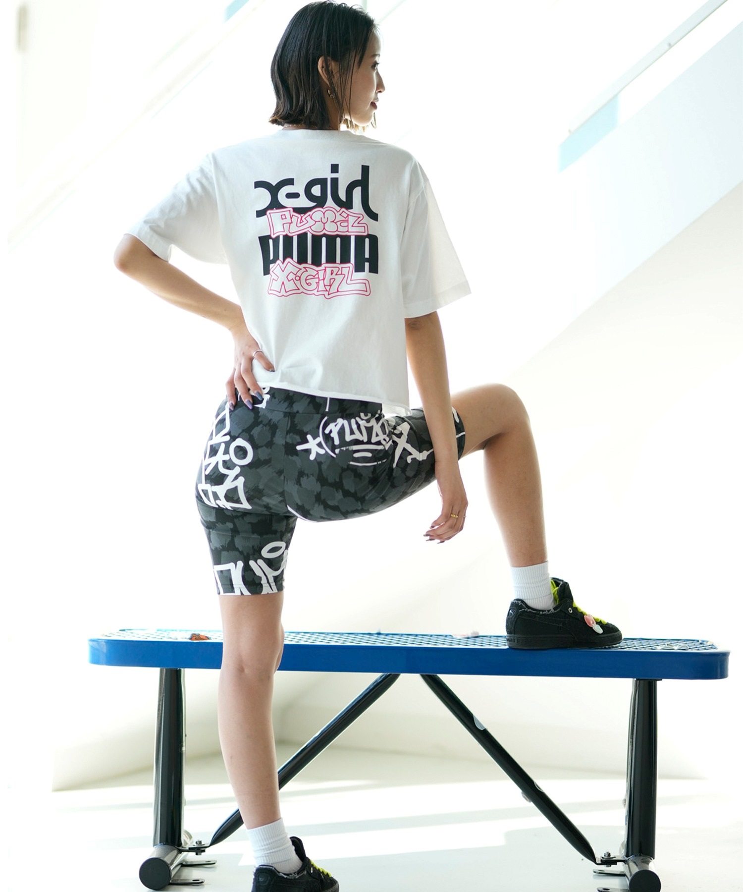 PUMA プーマ × X-GIRL エックスガール コラボ ウィメンズ グラフィック 半袖 Tシャツ レディース 624723(82-S)