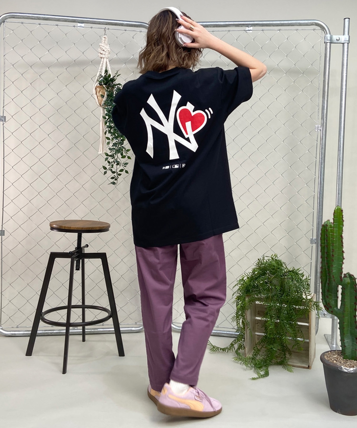 NEW ERA ニューエラ レディース 半袖 Tシャツ バックプリント MLB ニューヨーク・ヤンキース NY ロゴ 14334740 ムラサキスポーツ限定(BLK-S)